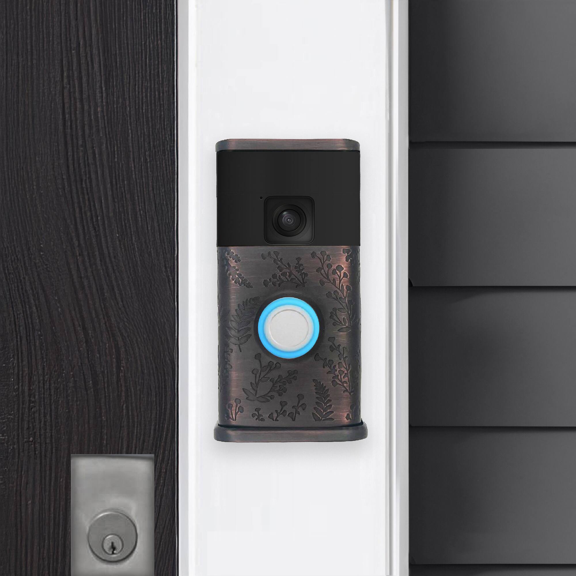 Alt View 3. Michael Healy - Wildflower Video Doorbell Cover (Ring Battery Doorbell 2024 Release) - Oiled Bronze.