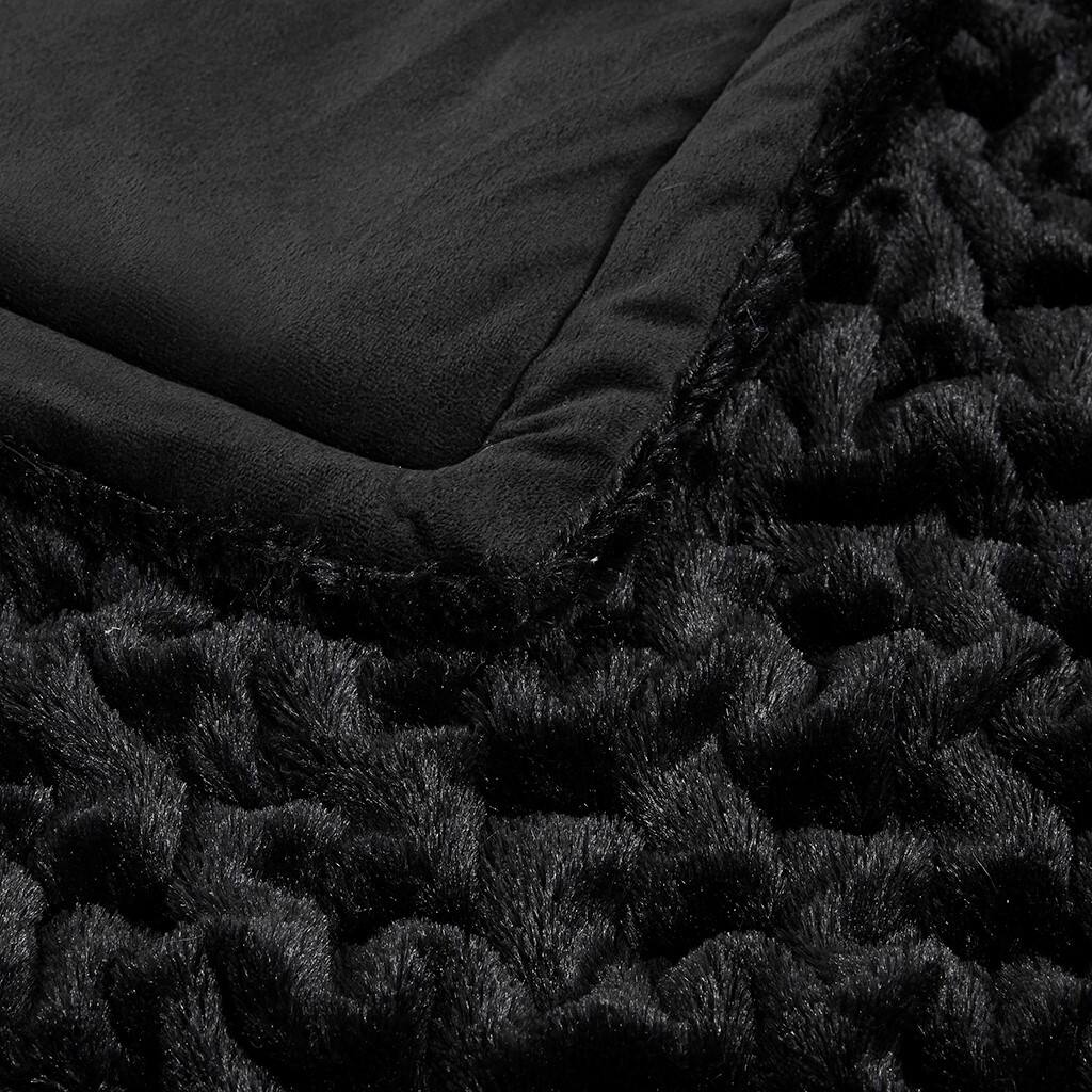 Alt View 5. Gracie Mills - Gracie Mills Ashlee Modern Solid Ruched Fur Throw Blanket - Black.