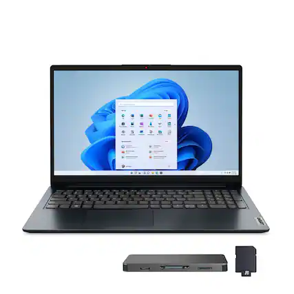 Front. Lenovo - Lenovo IdeaPad 1 15.6" HD Laptop,Intel N4500,8GB RAM,256GB SSD+1TB Dock Set+128GB eMMC,1 Year Office 365,Win 11 Pro,Blue - Blue.