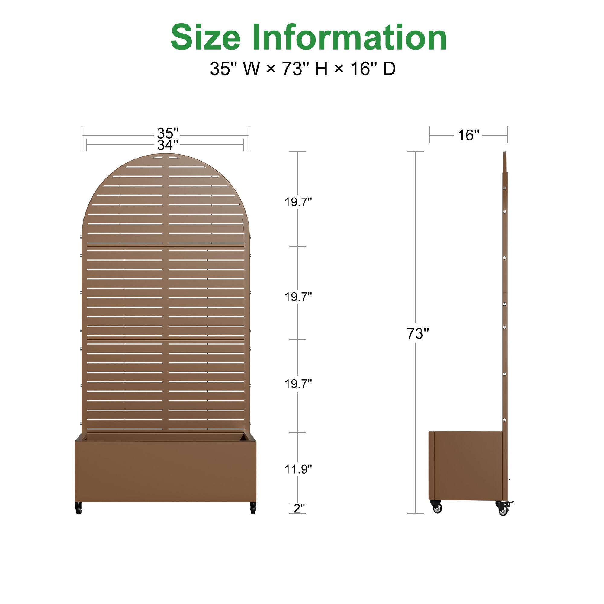 Size Information  
35" W x 73" H x 16" D  

- 35" W x 34"  
- 19.7"  
- 19.7"  
- 19.7"  
- 11.9"  
- 2"  
- 16" D  
- 73" H