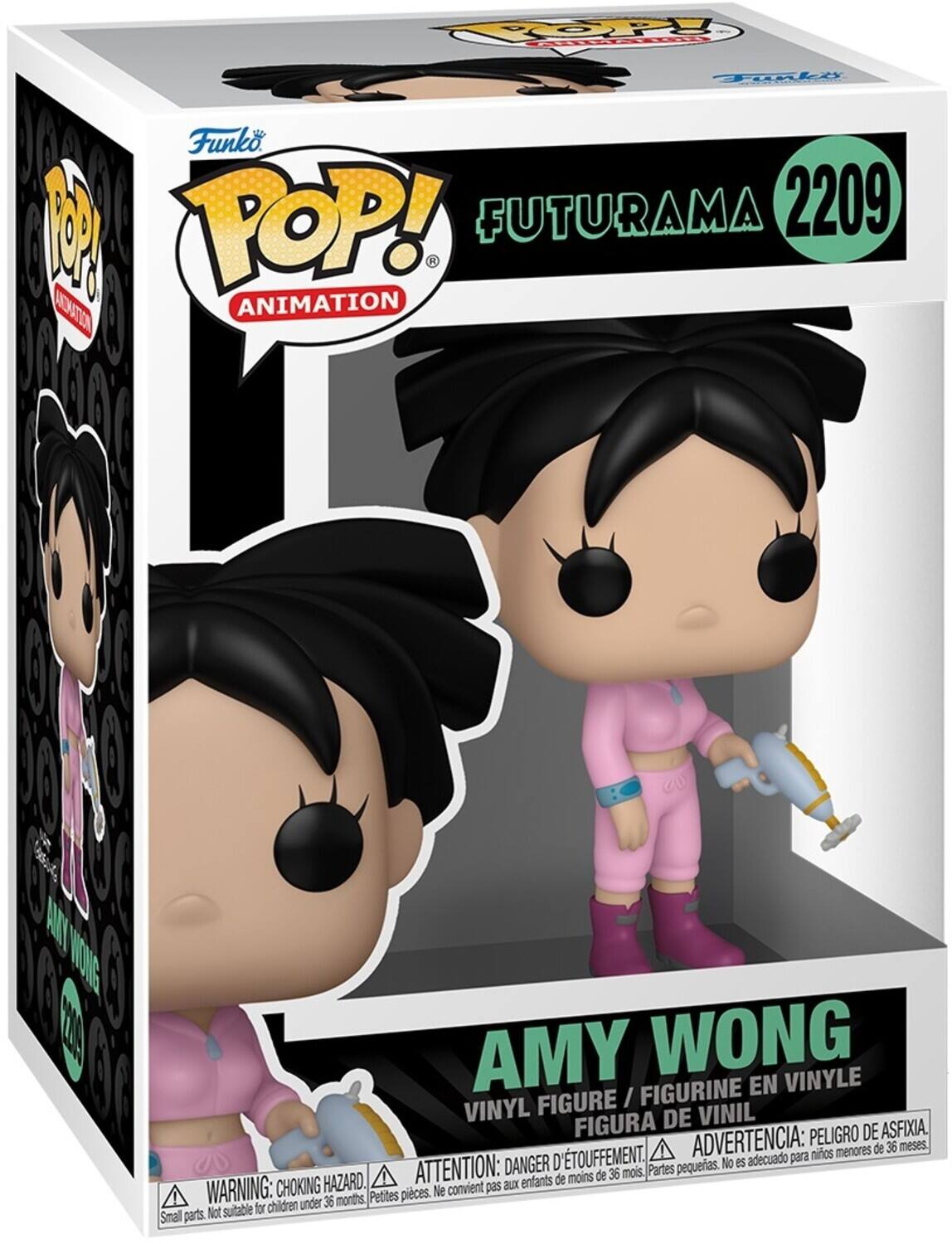 Funko POP! Animation  
FUTURAMA 2209  
AMY WONG  
VINYL FIGURE / FIGURINE EN VINYLE / FIGURA DE VINIL  

WARNING: CHOKING HAZARD. Small parts. Not suitable for children under 36 months.  
ADVERTENCIA: PELOJO DE ASFIXIA. D'TOUFFEMENT. Para niños menores de 36 meses.  
ATTENTION: DANGER D'ÉTOUFFEMENT. Ne convient pas aux enfants de moins de 36 mois.