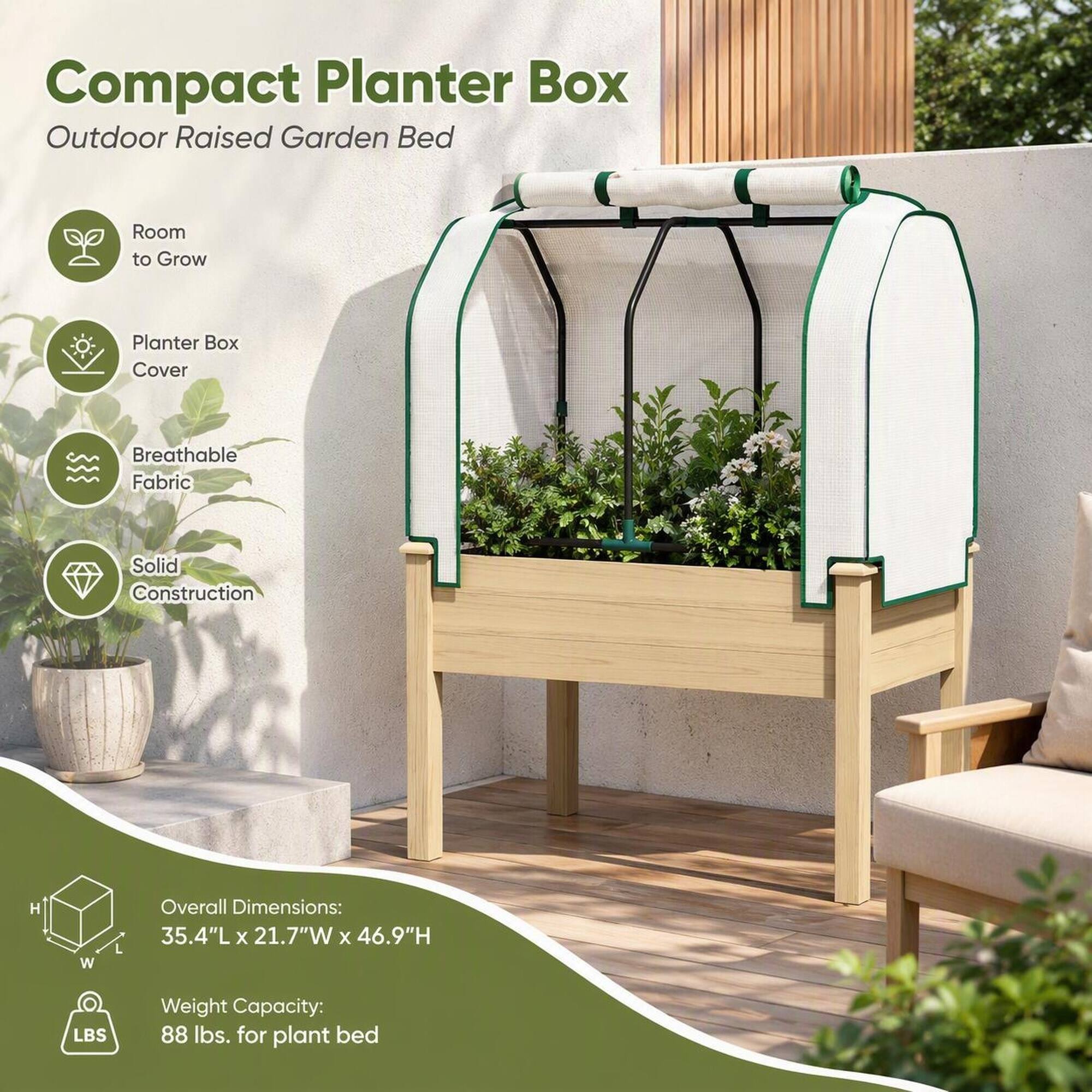 Compact Planter Box Outdoor Raised Garden Bed

- Room to Grow
- Planter Box Cover
- Breathable Fabric
- Solid Construction

Overall Dimensions: 35.4"L x 21.7"W x 46.9"H

Weight Capacity: 88 lbs. for plant bed