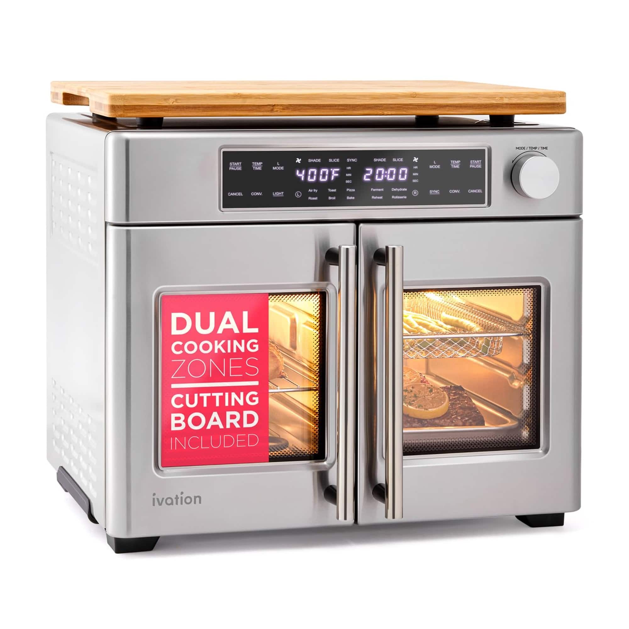 Ivation - Dual Zone 10-in-1 Air Fryer & Toaster Oven - Up to 450°, 1800W Temperature Control - Silver
