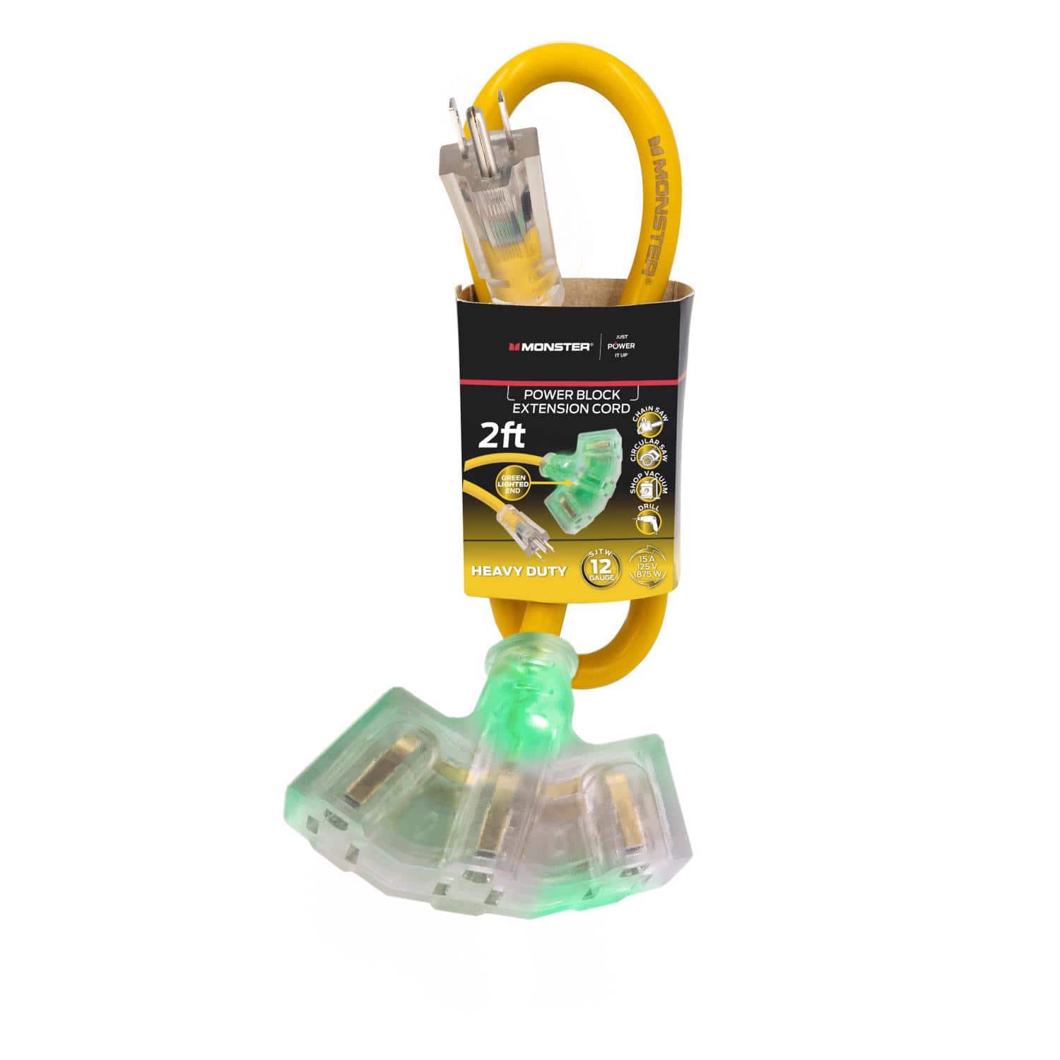 Monster - Just Power It Up Outdoor 2 ft. L Extension Cord - Yellow
