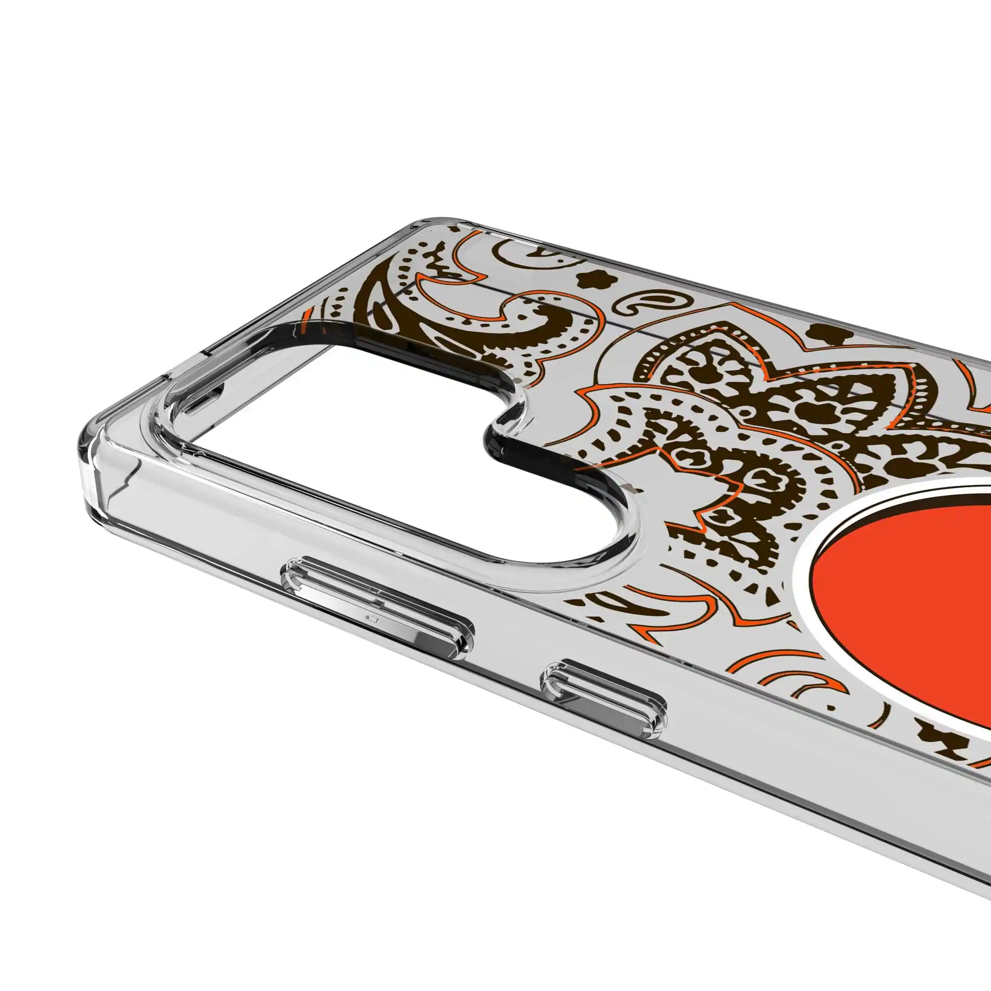 Alt View 2. Keyscaper - Cleveland Browns Galaxy Clear Paisley Design Case - S23 Ultra - Multicolor.