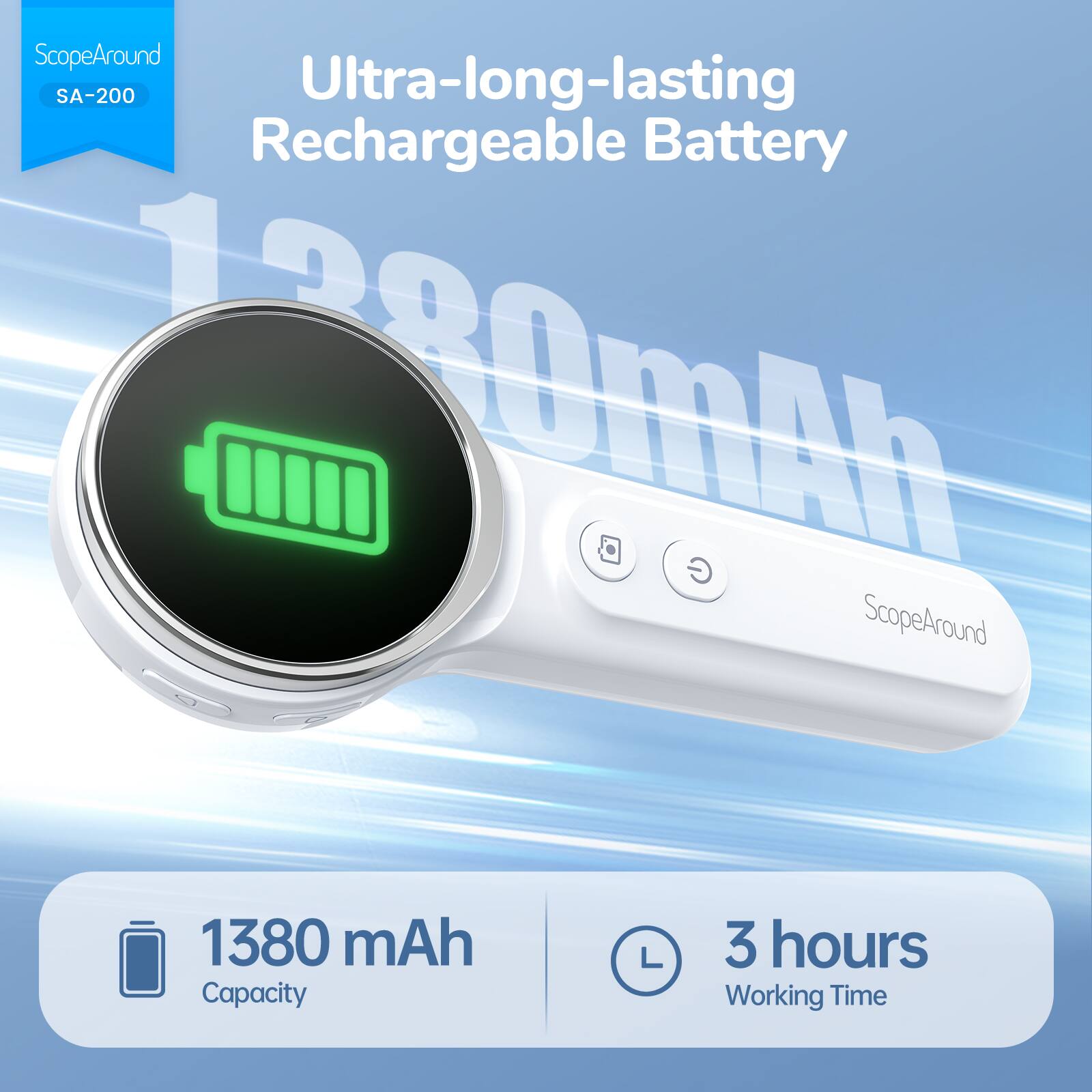 ScopeAround SA-200 Ultra-long-lasting Rechargeable Battery 1280mAh 1380 mAh Capacity 3 hours Working Time