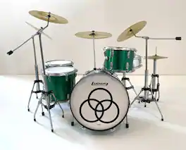John Bonham - Axe Heaven Green Sparkle Ludwig Mini Drum Kit Replica Collectible JB-501 - Collectibles - Multicolor