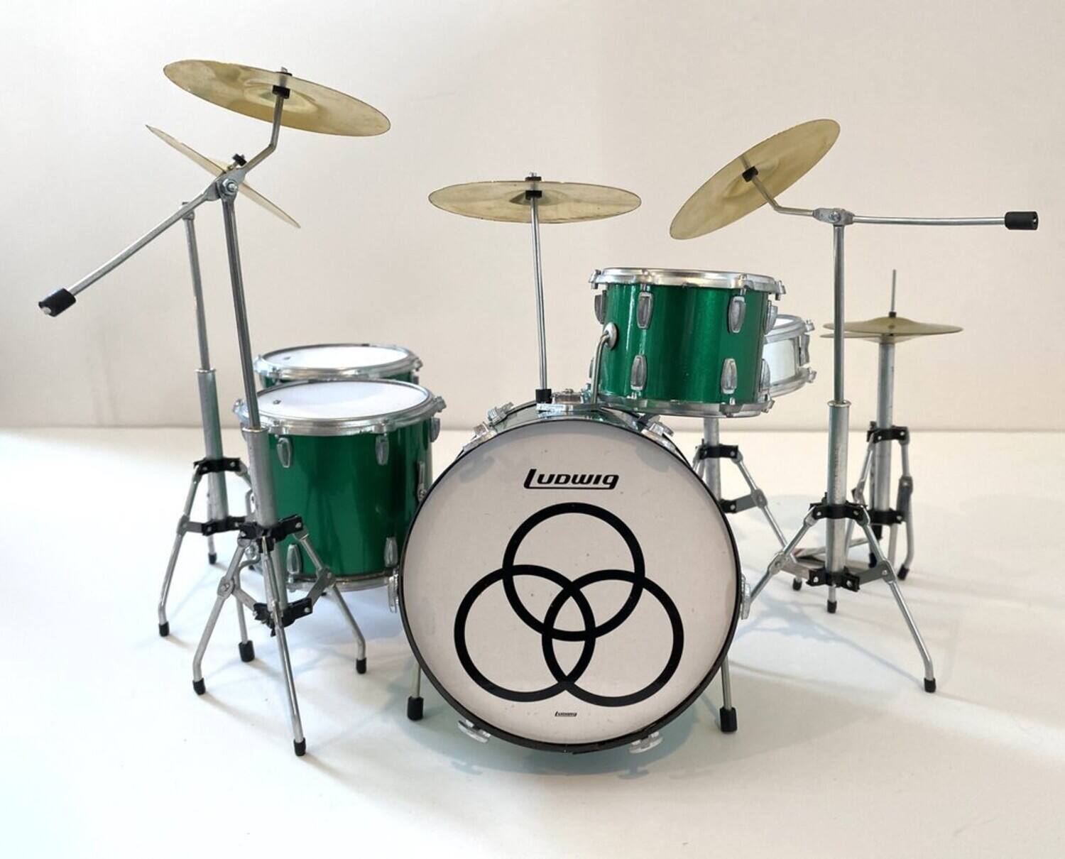 John Bonham - Axe Heaven Green Sparkle Ludwig Mini Drum Kit Replica Collectible JB-501 - Collectibles - Multicolor