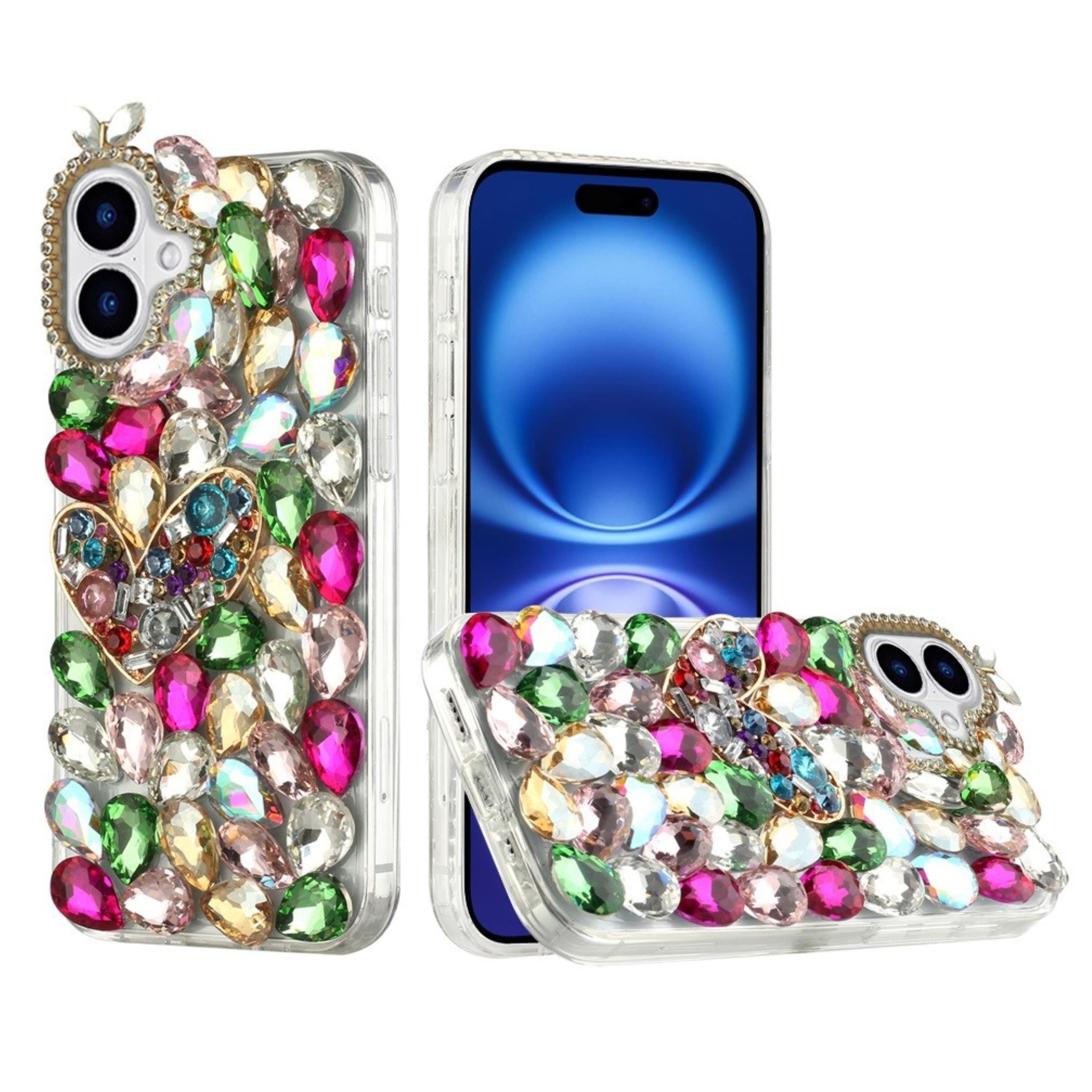 Kitcheniva - Full Diamond Bling 3D Jewel Case With Tempered Glass For iPhone 17 Heart - Hearts price history on PriceWatchPro
