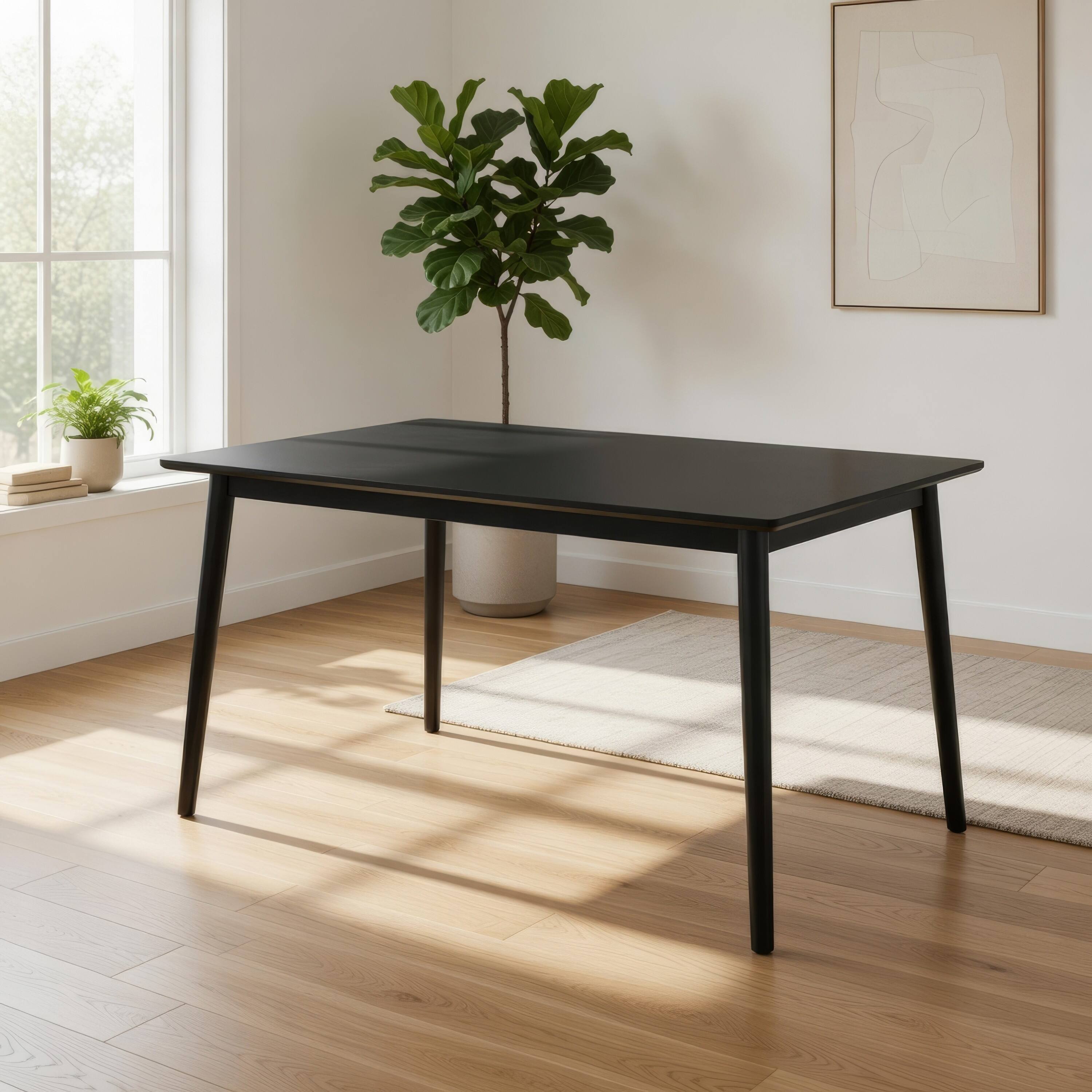 Alt View 7. Manhattan Lane - Baylee Rectangular Dining Table, Straight Legs, 60 Inch Black Wood Top - Black.