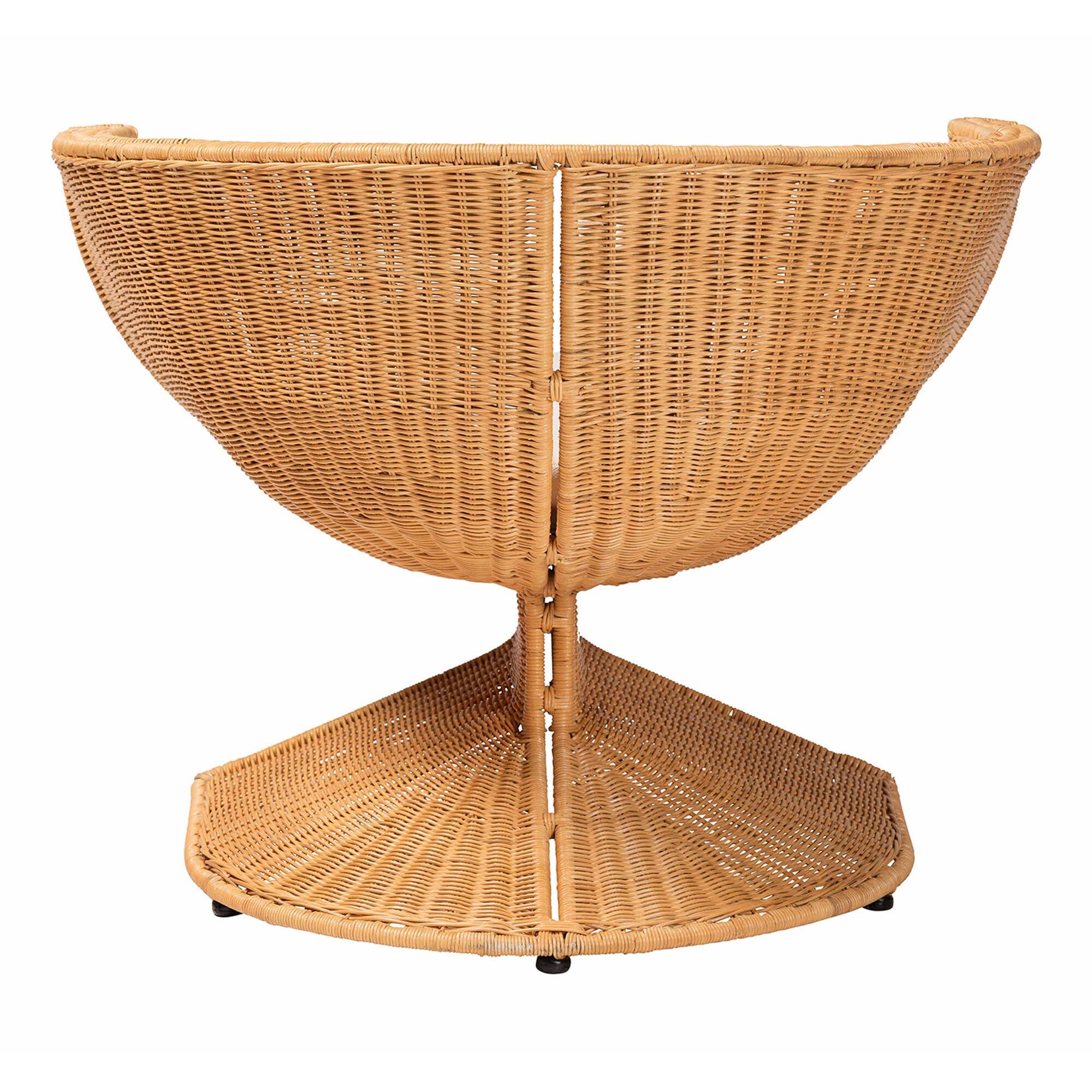 Back. bali & pari - Tulip Natural Rattan Lounge Chair - Handwoven Wicker Accent Seating with Pedestal Base for Living Room Spaces - Light Honey.