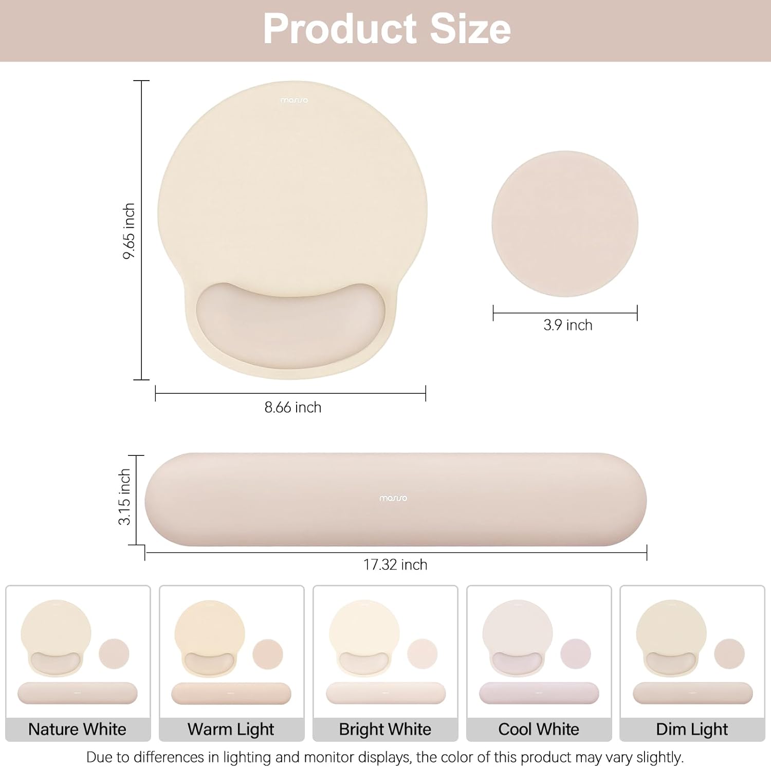 Product Size

- Height: 9.65 inch
- Diameter: 3.9 inch
- Length: 8.66 inch
- Width: 3.15 inch
- Total Length: 17.32 inch

Colors:
- Nature White
- Warm Light
- Bright White
- Cool White
- Dim Light

Due to differences in lighting and monitor displays, the color of this product may vary slightly.