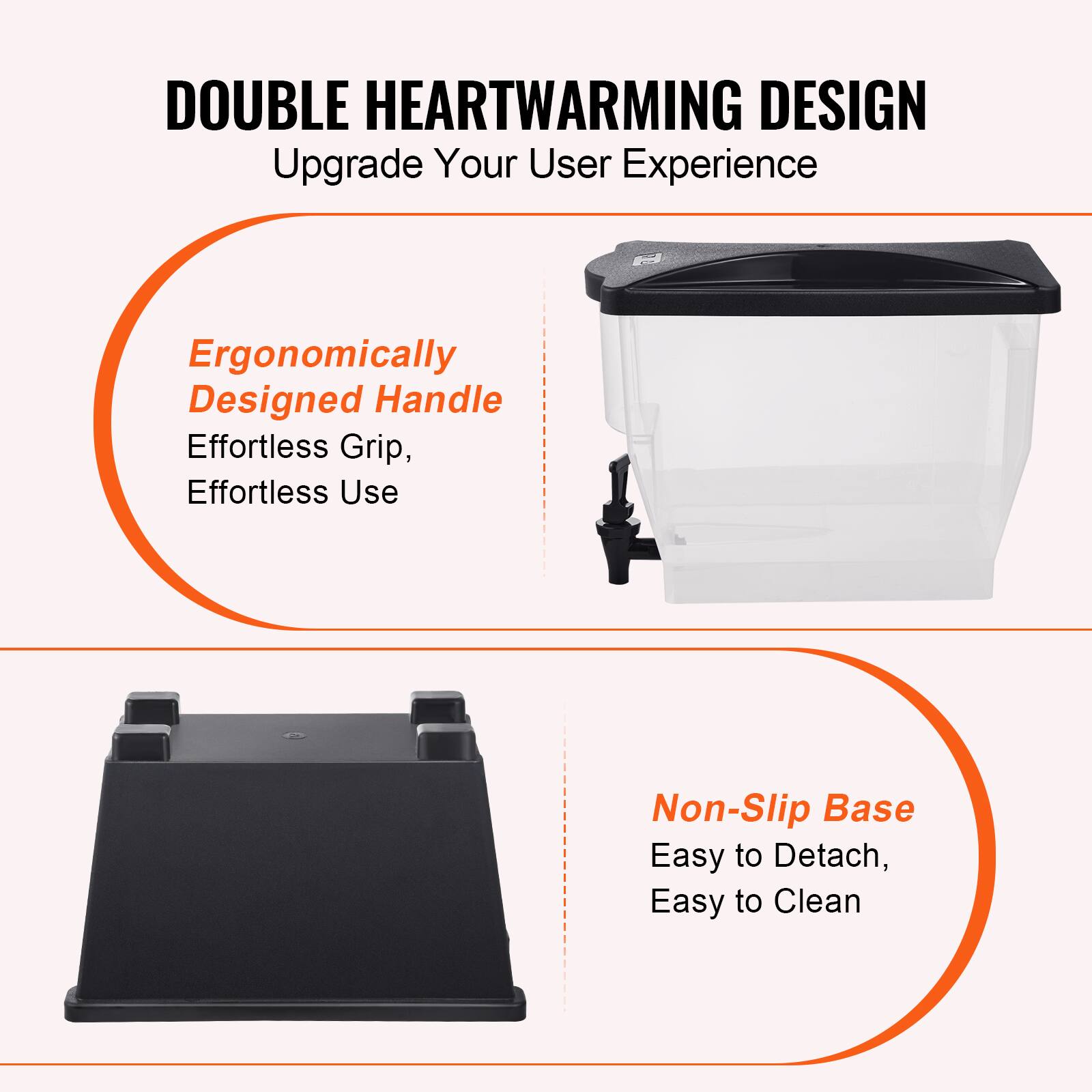 **DOUBLE HEARTWARMING DESIGN**  
Upgrade Your User Experience  

**Ergonomically Designed Handle**  
Effortless Grip, Effortless Use  

**Non-Slip Base**  
Easy to Detach, Easy to Clean