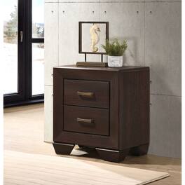 Loheer - 2 Drawer Nightstand, Rectangular Bedroom Table, Dark Cocoa - Dark Brown