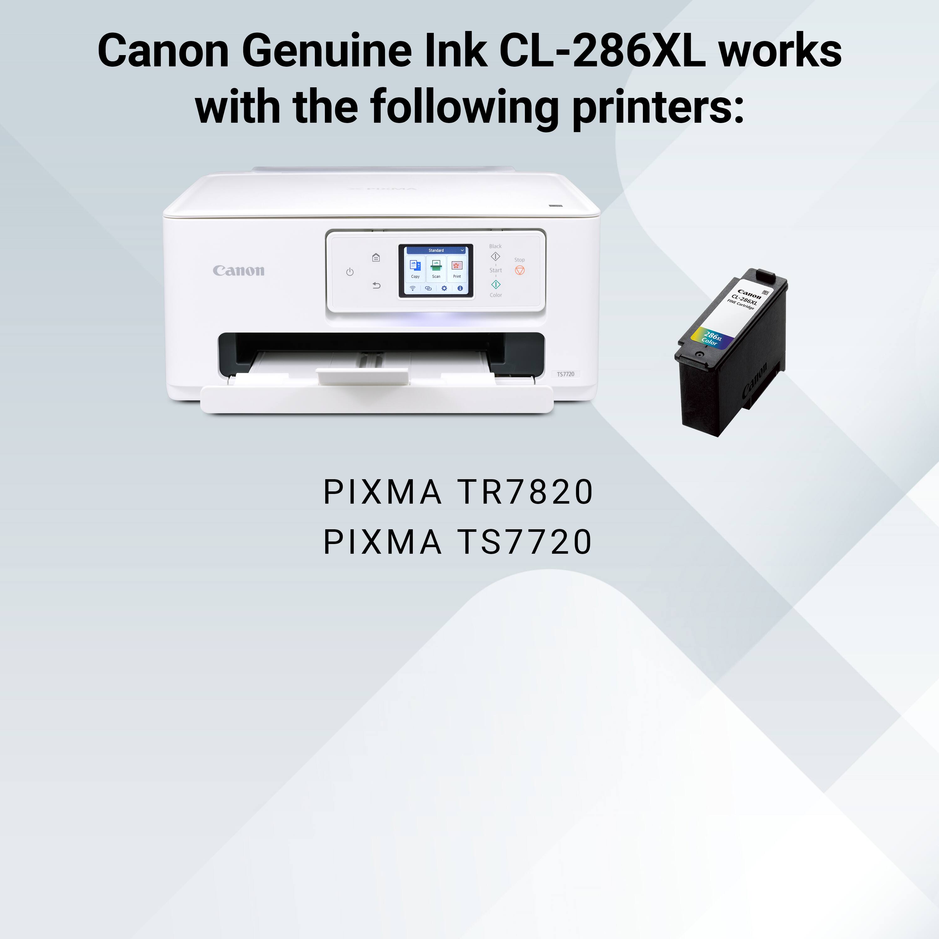 Canon Genuine Ink CL-286XL works with the following printers:

- PIXMA TR7820
- PIXMA TS7720