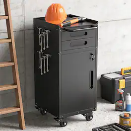 Boyel Living - 34.3" Narrow Rolling Tool Cabinet Space-Saving Garage Storage with Lockable Door 2 Drawers and Large Handle - Black