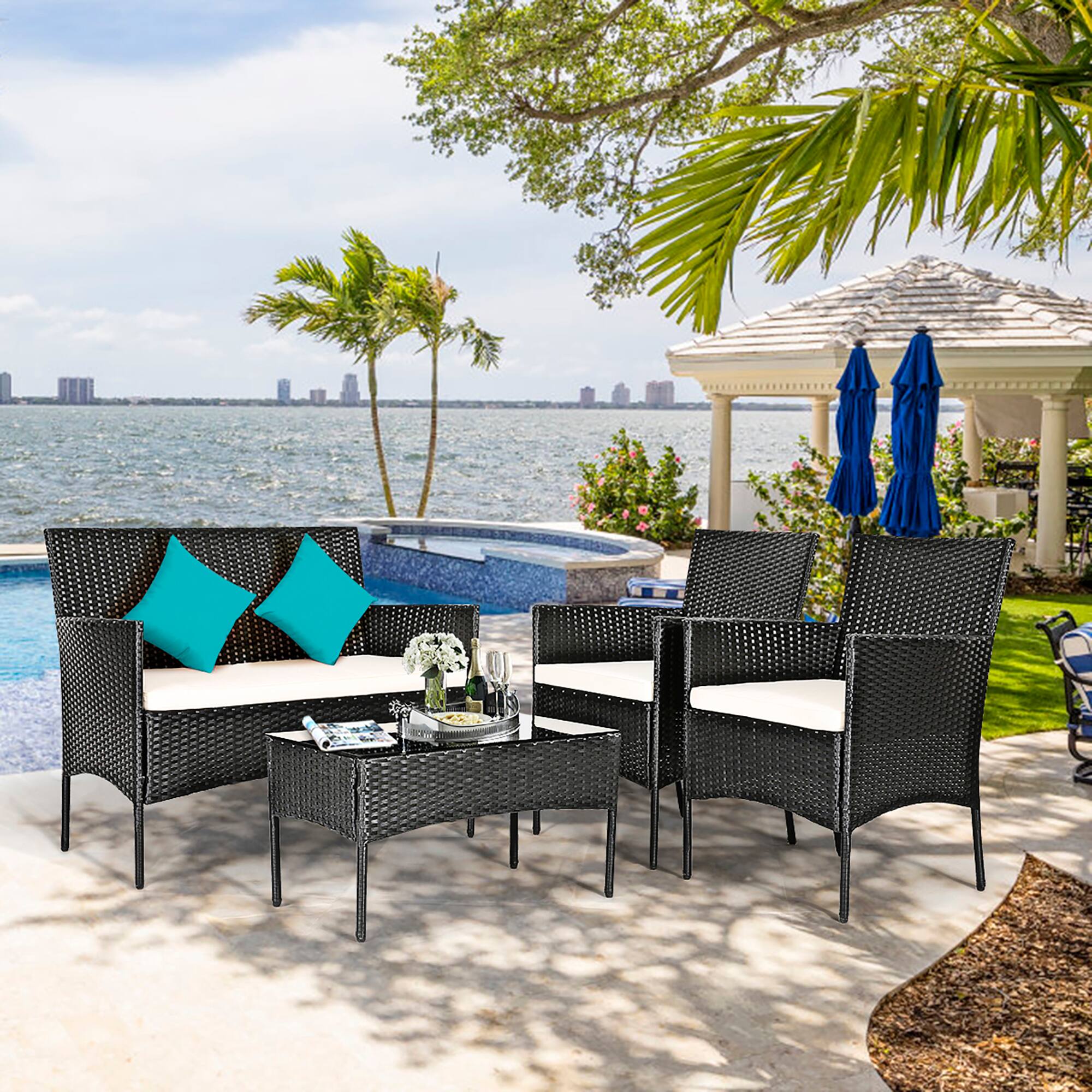Alt View 4. Costway - Costway 8PCS Patio Rattan Cushioned Sofa Coffee Table Backyard Porch - Multicolor.