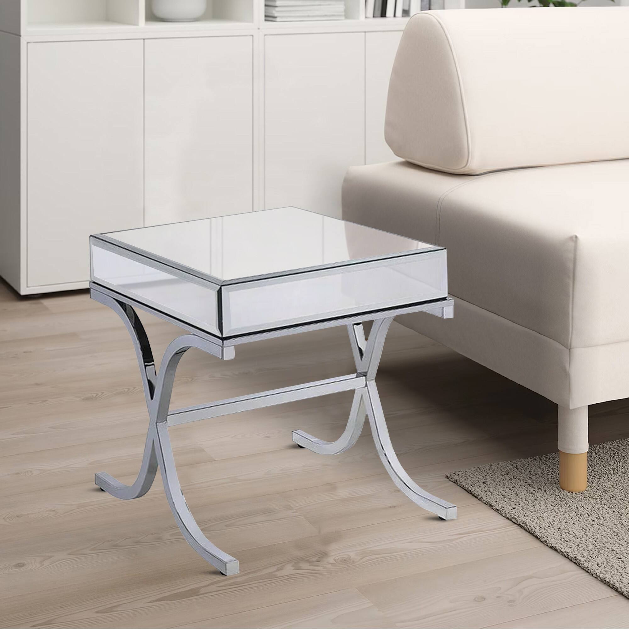 Alt View 5. Manhattan Lane - Contemporary Style Metal and Mirror Square End Table - Silver.