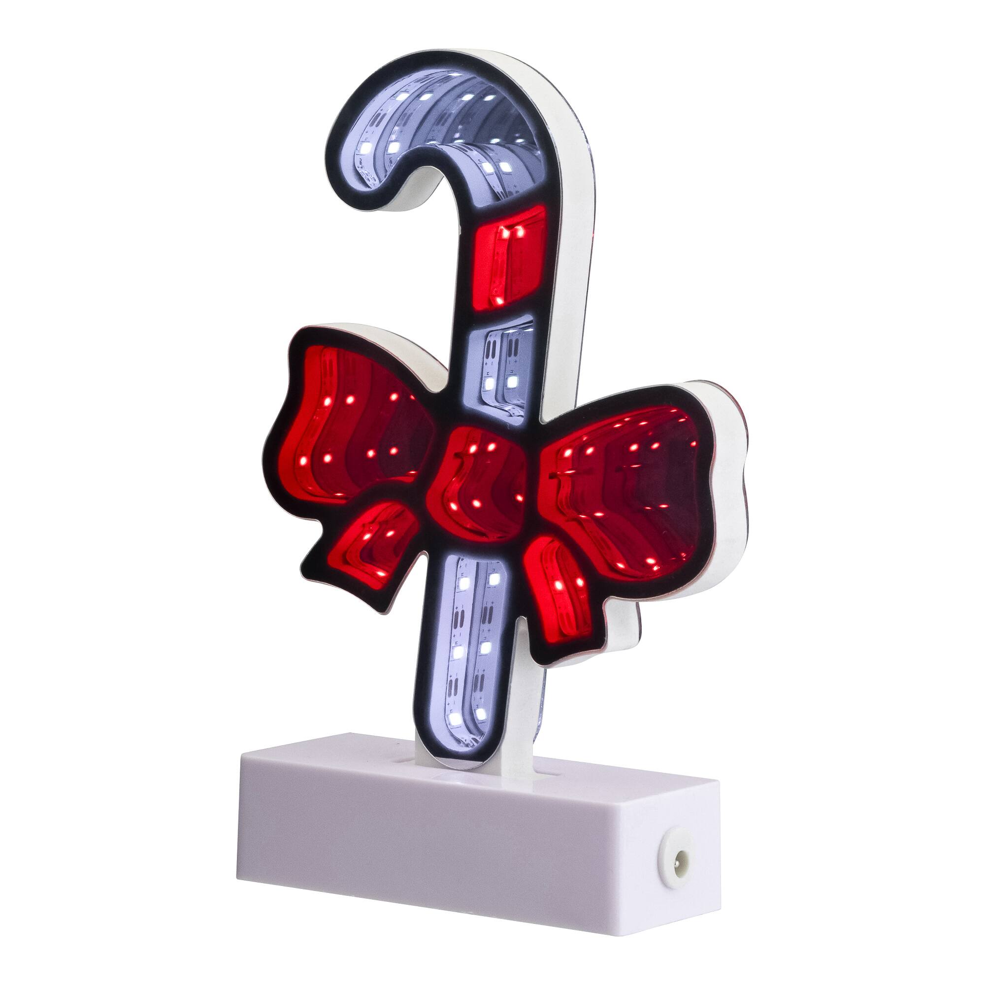 Alt View 5. Northlight - LED 3D Candy Cane with Bow Christmas Infinity Mirror - 8" - Red.