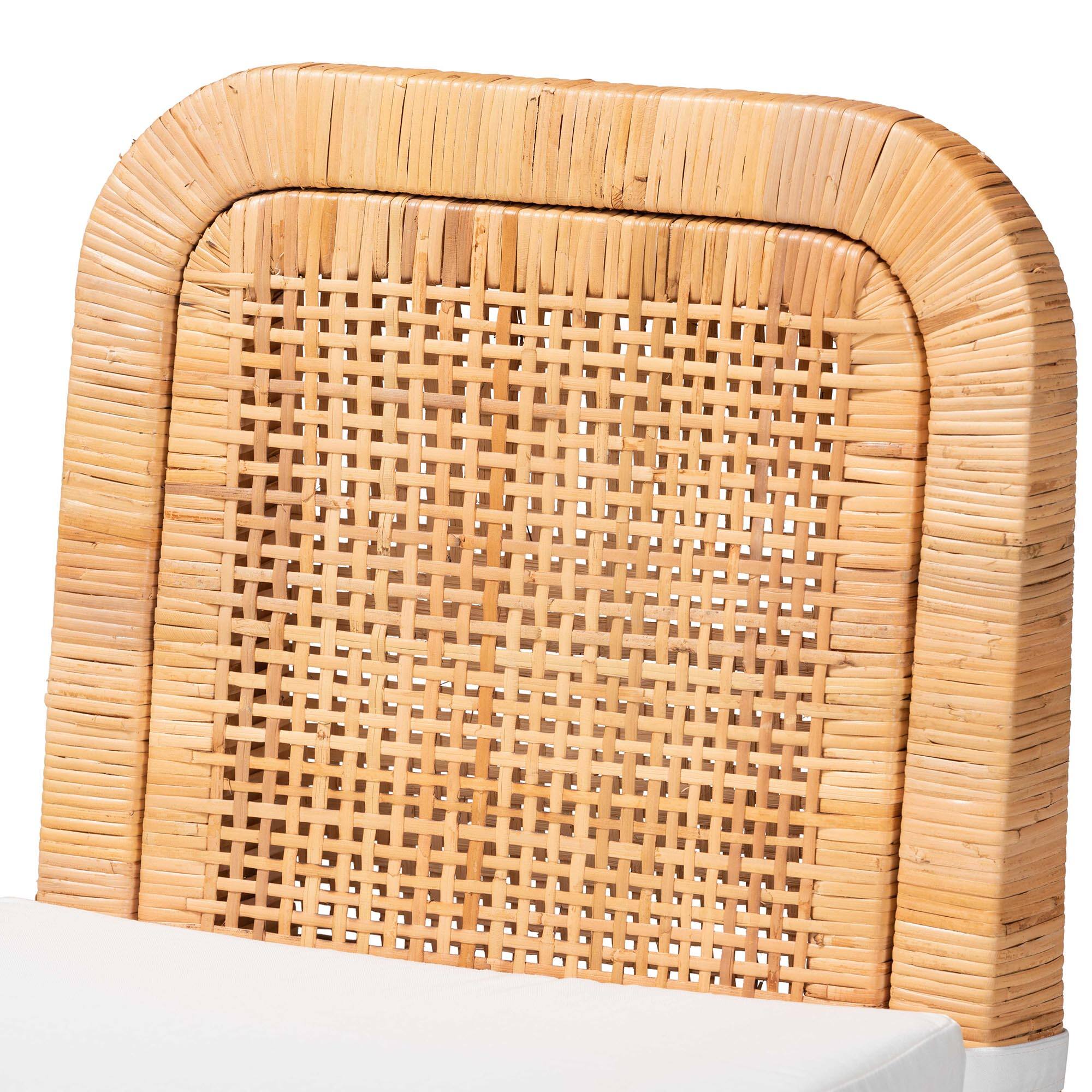 Back. bali & pari - Zariah Modern Bohemian Rattan and Mahogany Wood 2-Piece Dining Chair Set - White/Natural Brown.