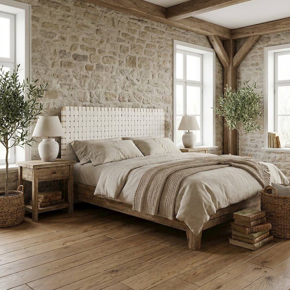 Angle. FurniFact - Vegan Leather King Headboard Wall-Mount with DurableTexture and Modern Design - Beige.