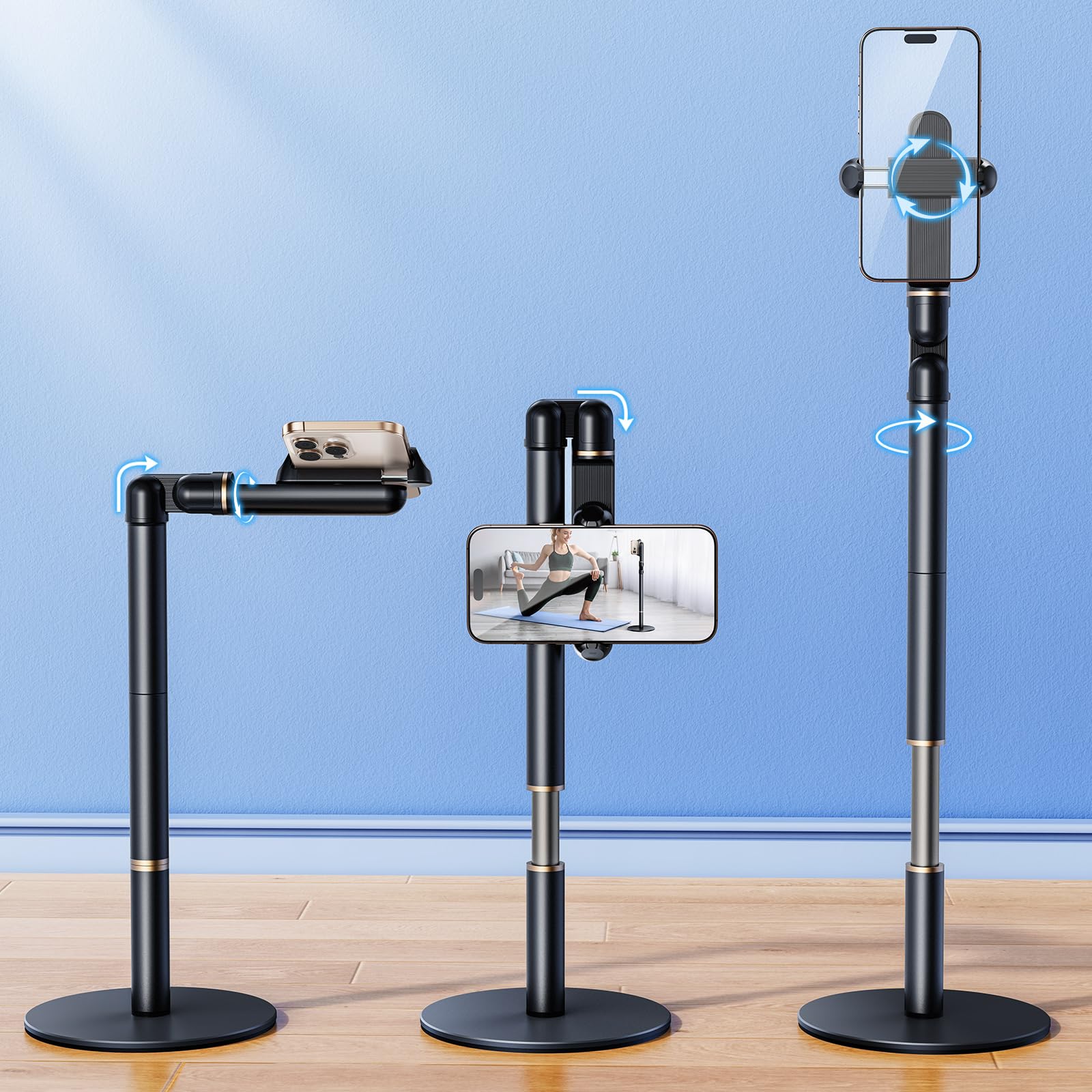 Front. HM 1810 - Angle Height Phone Holder For Desk   Retractable Cell Video Recording Cooking Excising Working Reading - Clip.