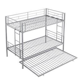 Boyel Living - Metal Bunk Bed with Trundle Twin Over Twin Strong Steel Frame Easy Assembly No Box Spring Needed - Silver