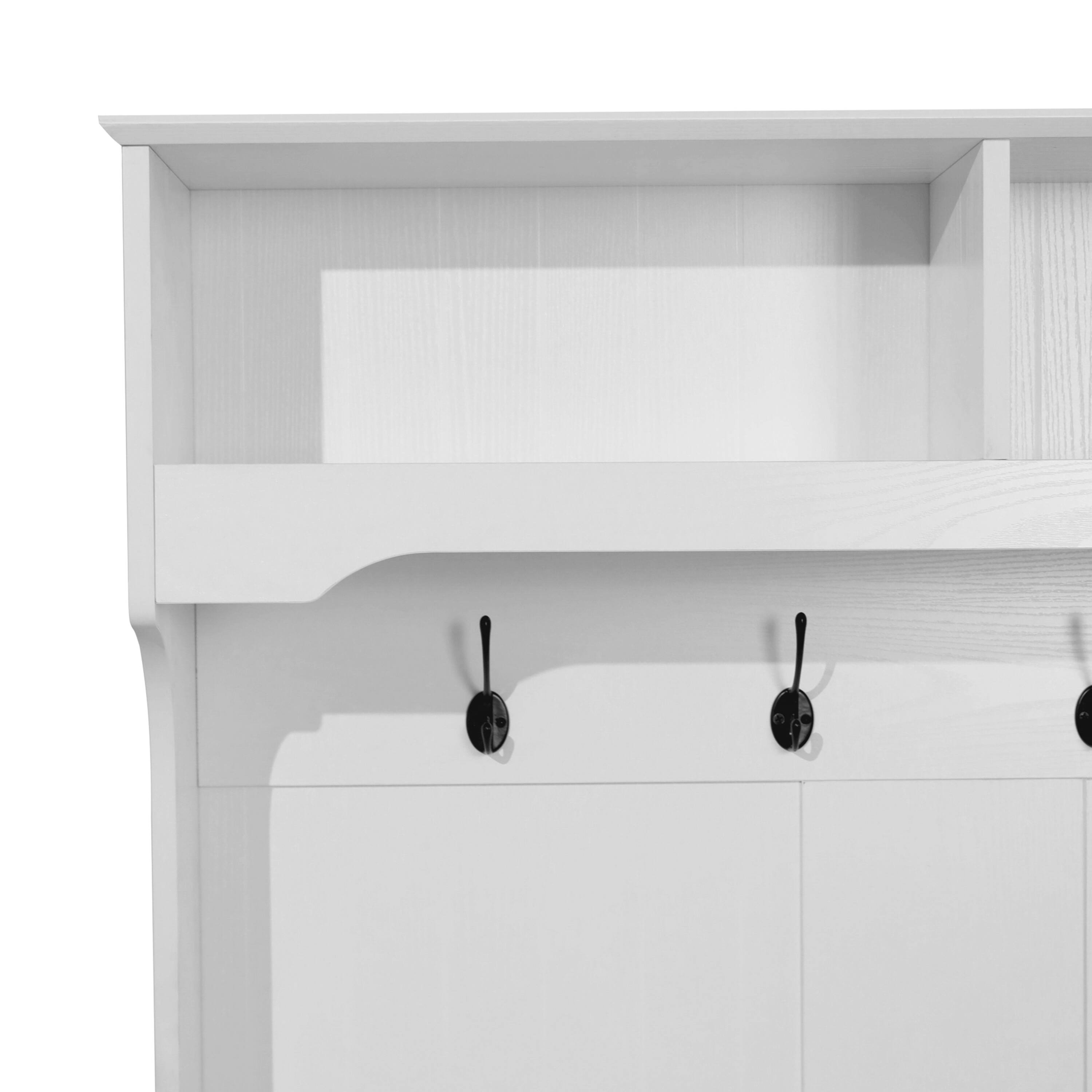 Alt View 9. Emma + Oliver - Lindy Hallway Tree with Storage Bench, Coat Hooks, and Upper Storage Compartments - White.