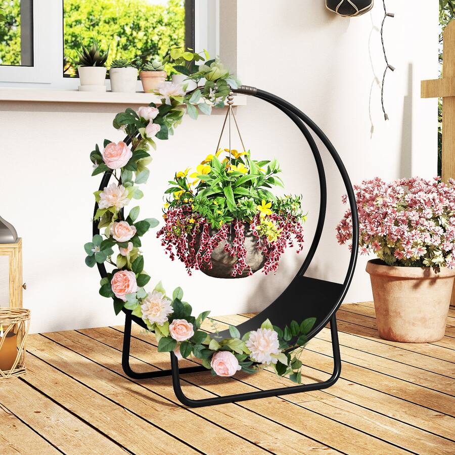 Designer Log Rack Gymax 20'' Round Heavy duty Metal Curved Log Rack w/Stand for Fireplace ...