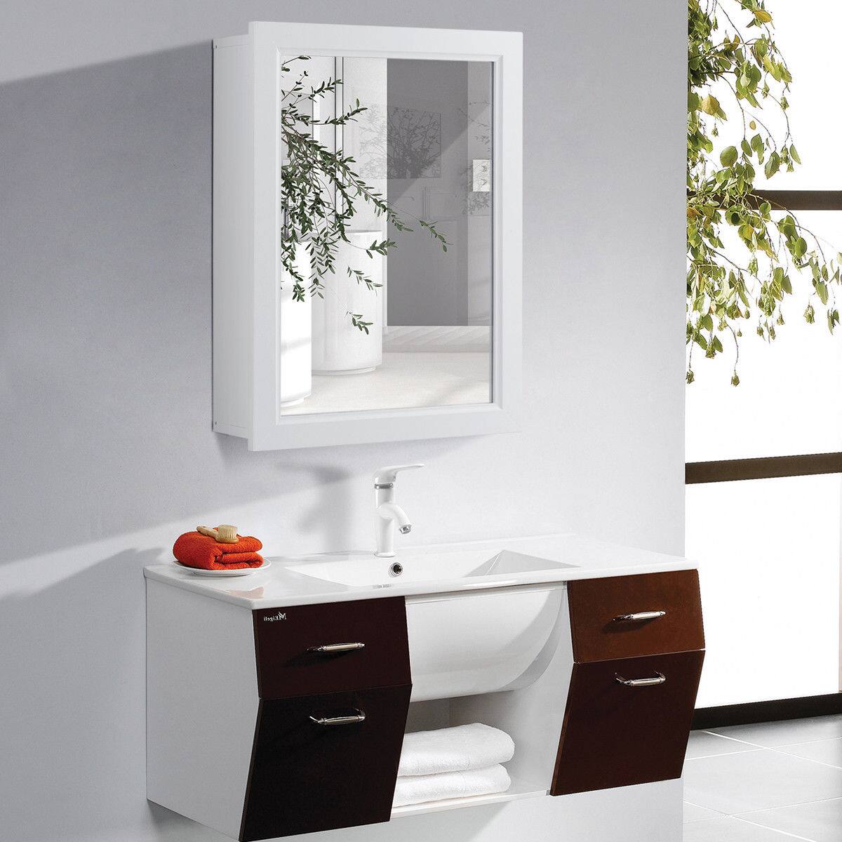 Alt View 3. Gymax - Gymax Bathroom Mirror Cabinet Wall Mounted Kitchen Medicine Storage Adjustable Shelf - White.