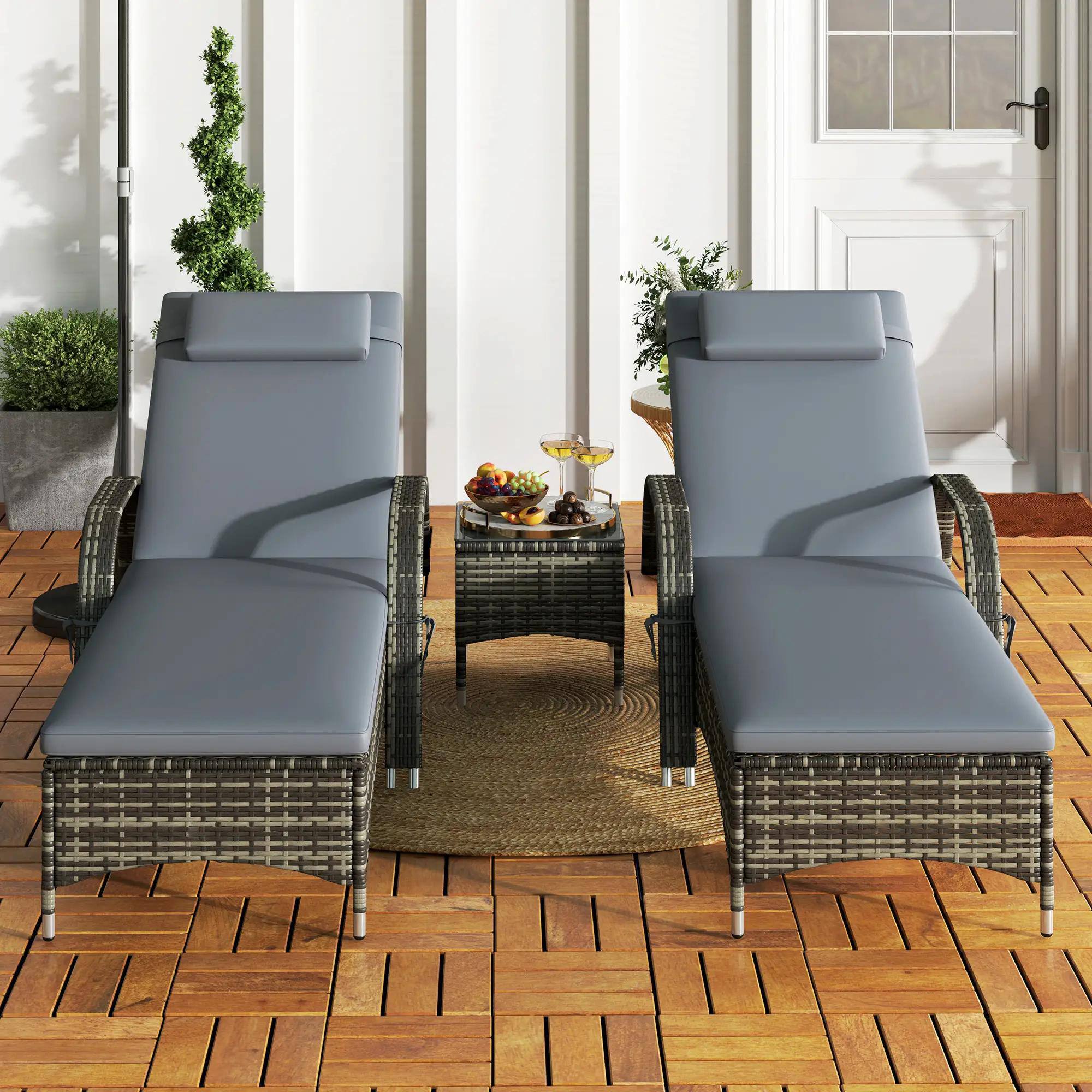Alt View 5. Spaco - Spaco Wicker Chaise Lounge Set,Patio Recliners,Adjustable Back,Table,Cushion - Grey.
