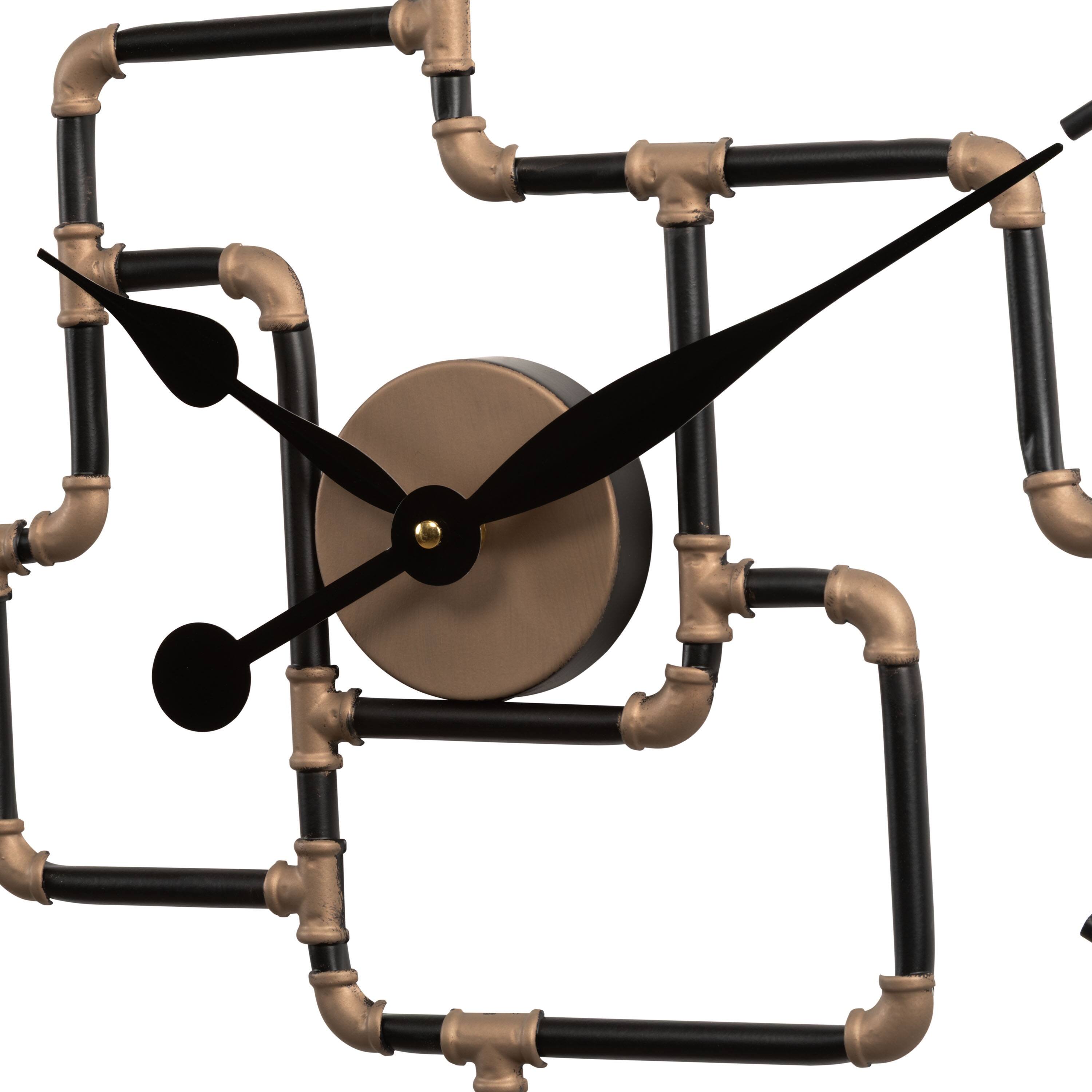 Left. La Crosse Clock Co. - 20 Inch Pipeworks Metal Analog Quartz Wall Clock - Black/Antique Brass.