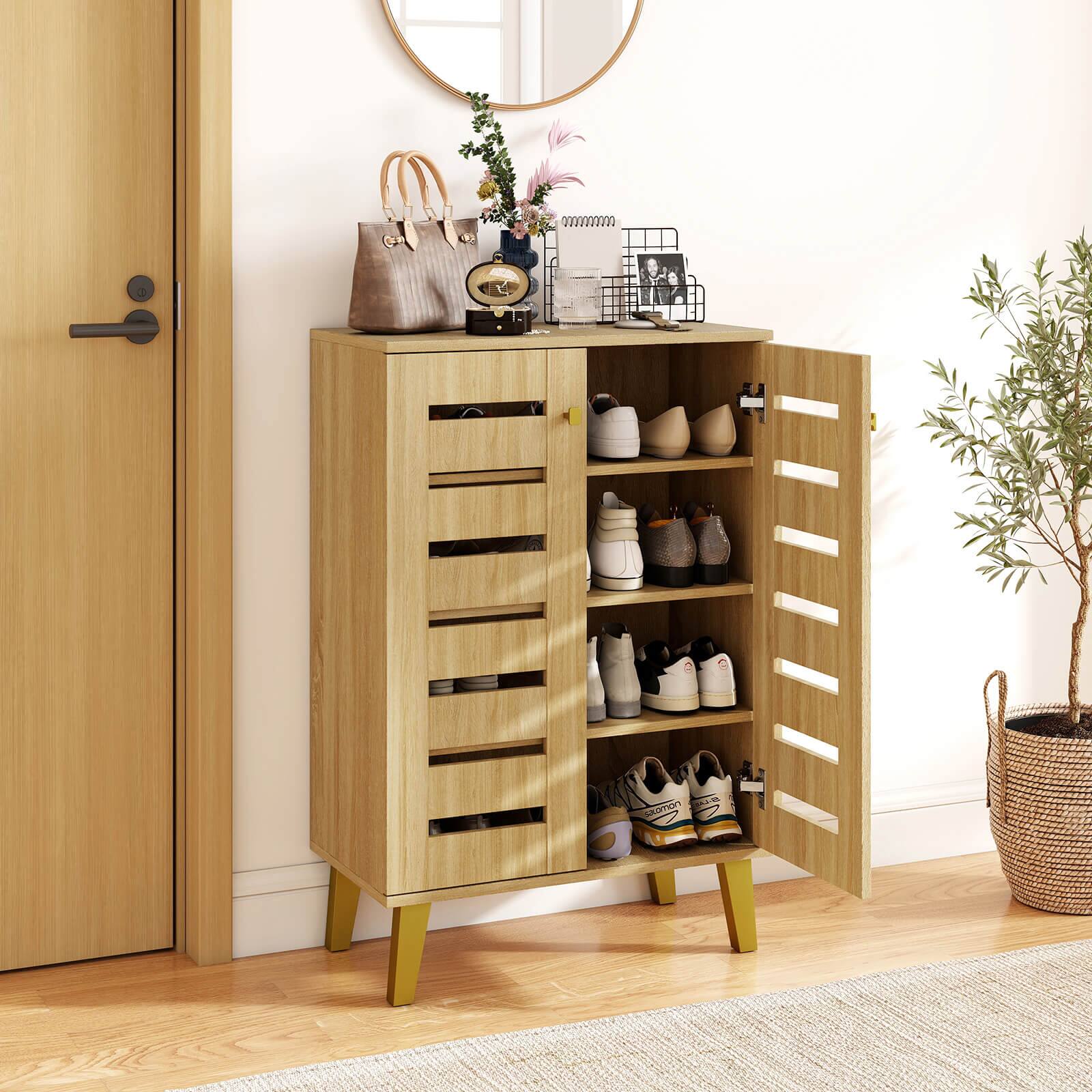Alt View 1. Costway - Costway 4-Tier Wooden Shoe Storage Cabinet with Doors Removable Shelves for Entryway - Natural.