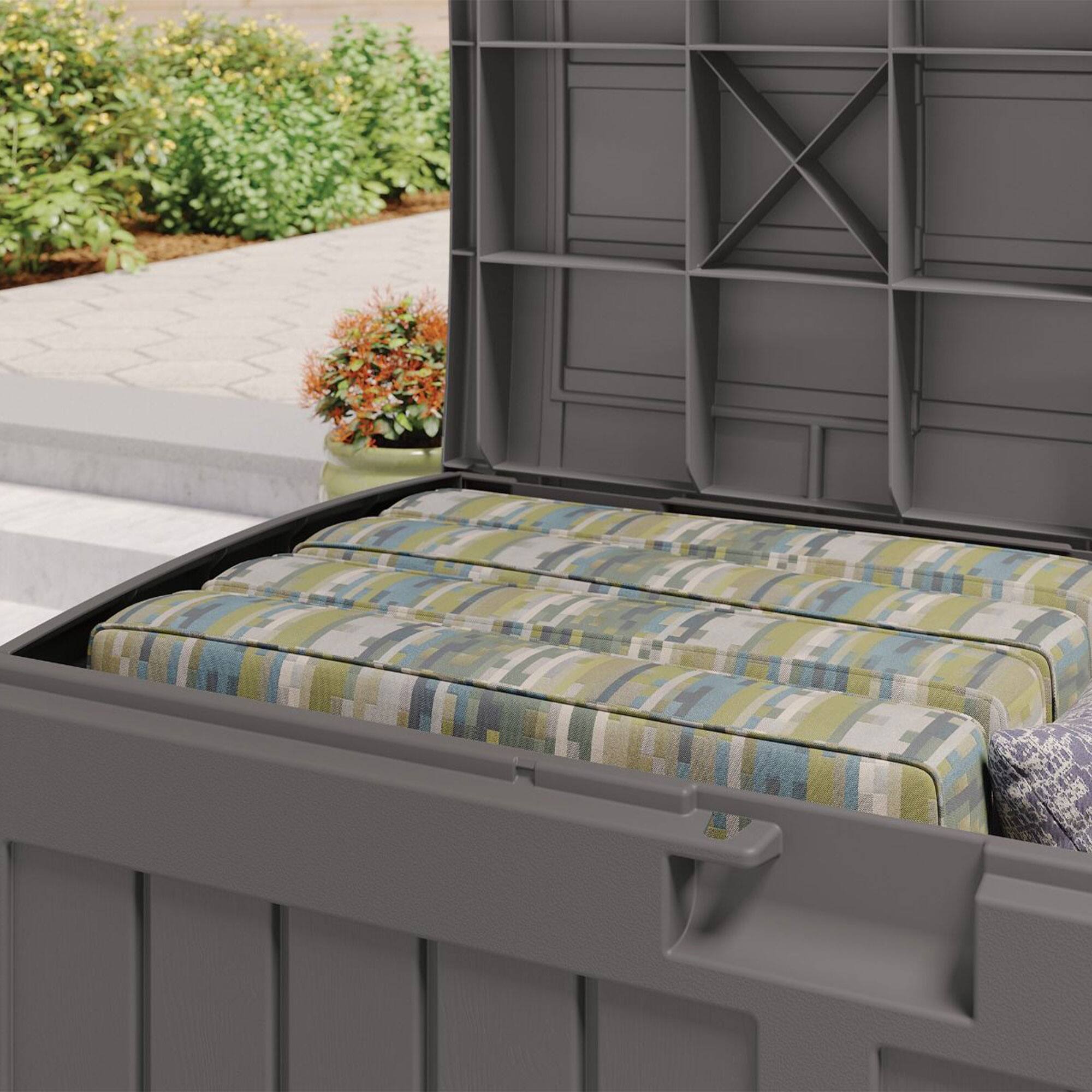 Alt View 3. Suncast - Suncast 50 Gallon Plastic Deck Box with Molded Lockable Feature for Home, Gray - STONEY.