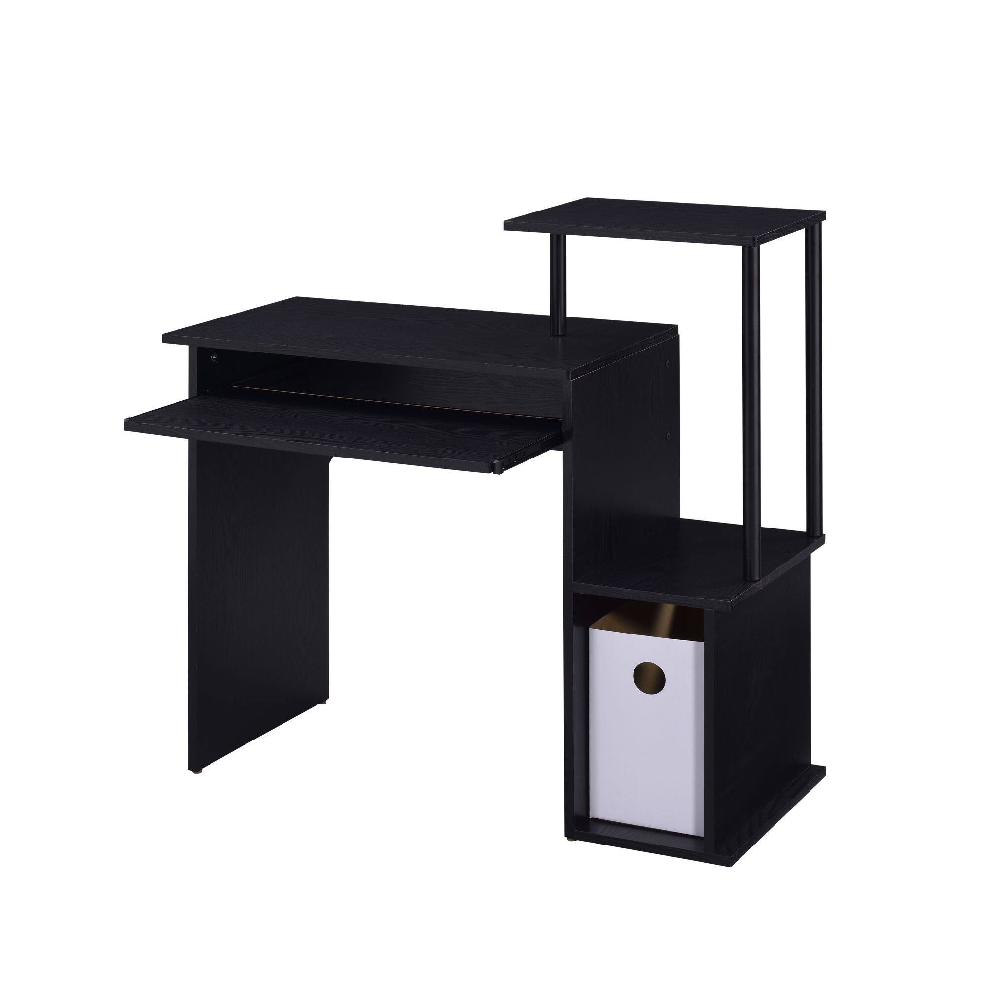 Alt View 2. GOODSILO - Modern Computer Desk with Keyboard Tray and Storage Compartment - Black.