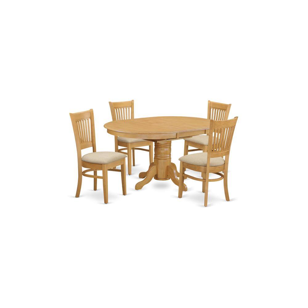 Back. East West Furniture - AVVA5-OAK-C 5 Pc Dining set-Table and 4 Dinette Chairs. - Oak.
