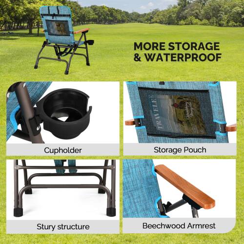 MORE STORAGE & WATERPROOF  
Cupholder  
Storage Pouch  
Sturdy structure  
Beechwood Armrest