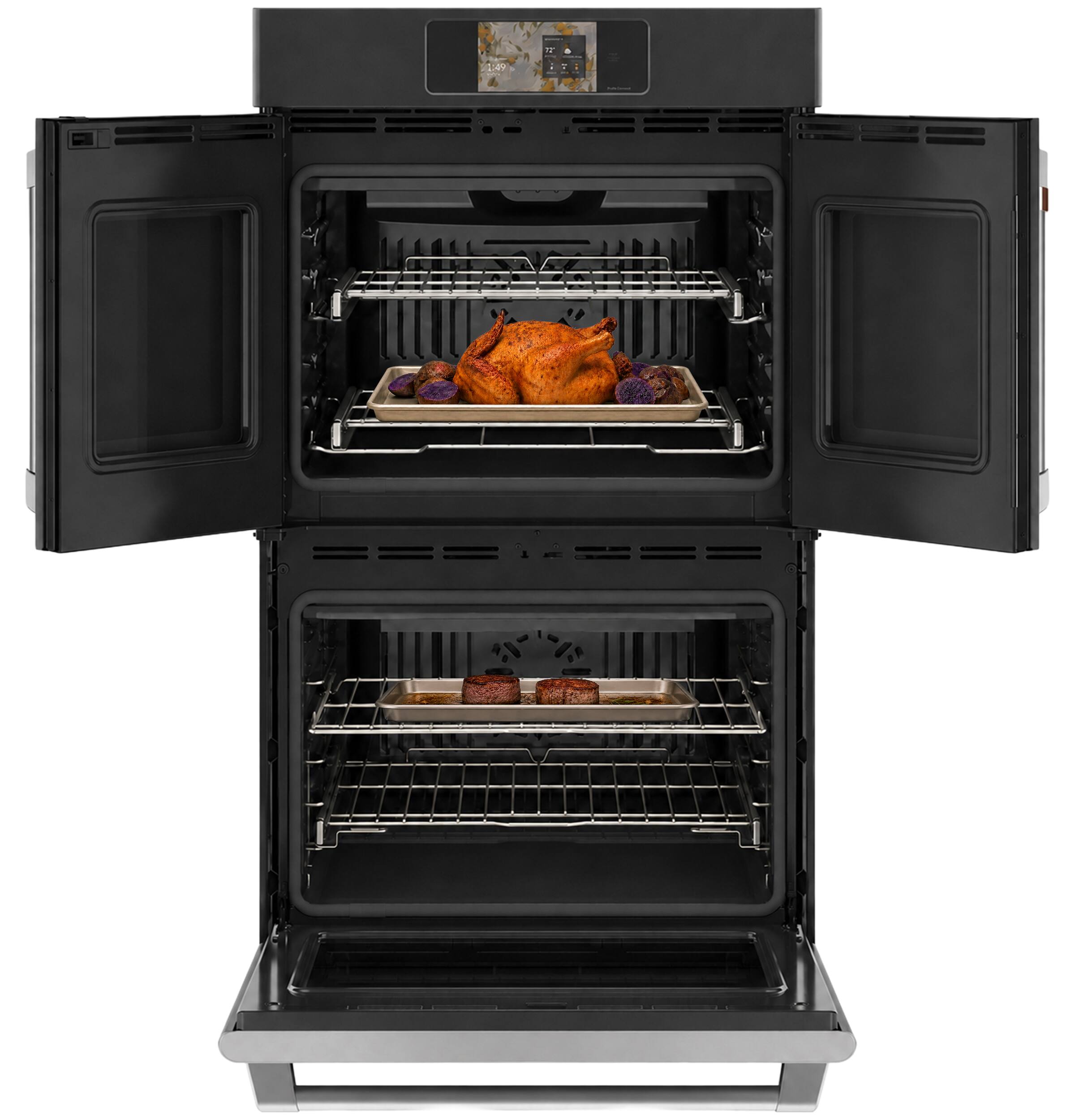 Alt View 18. Café - 30" Smart Built-In Double Electric Convection French Door Wall Oven with No Preheat Air Fry - Matte Black.