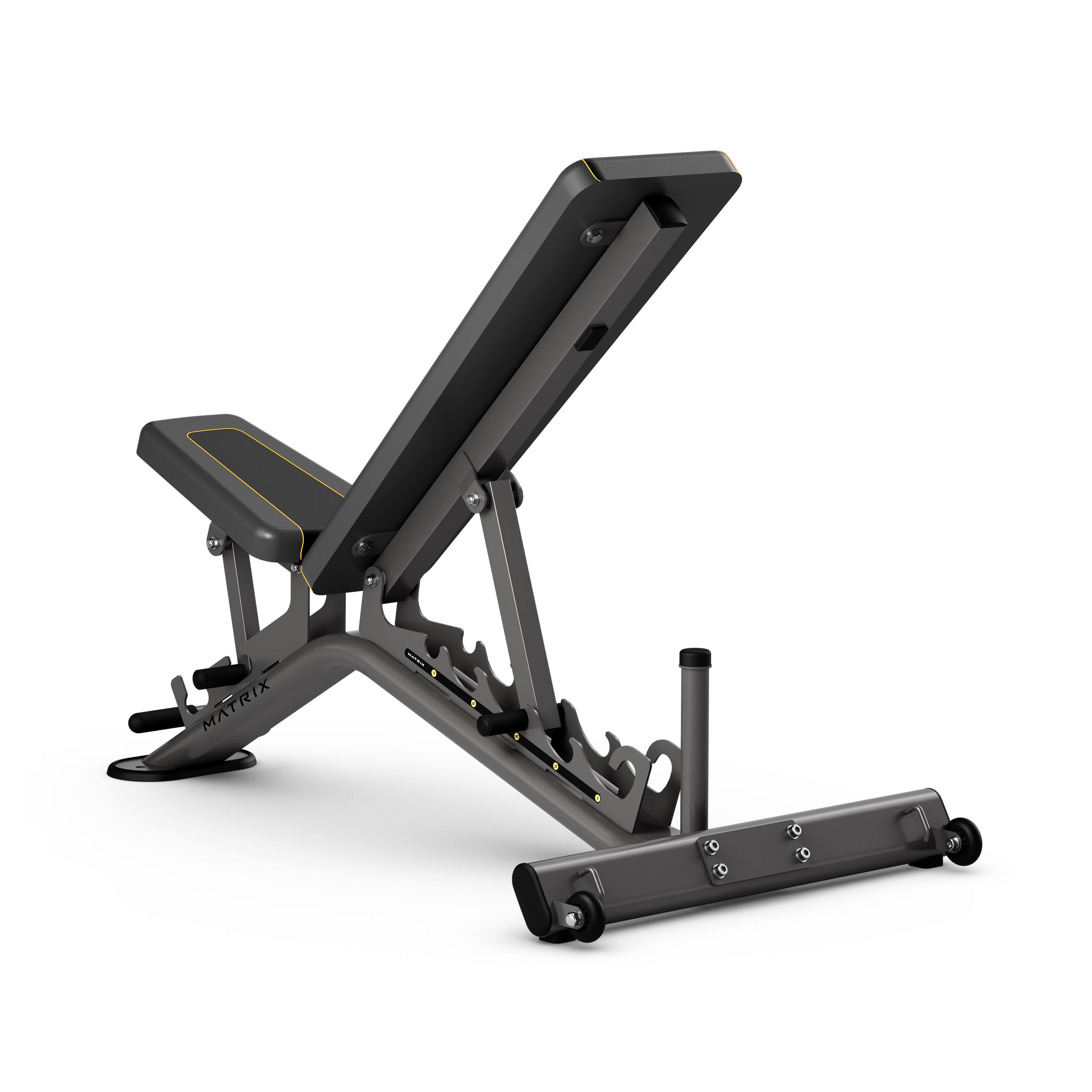 The image features a Matrix Rix exercise machine. It is a piece of fitness equipment designed to help users improve their strength, flexibility, and overall physical condition. The machine is made of metal and has a black seat, which is adjustable to accommodate various user preferences. The Matrix Rix is an excellent addition to any home gym or fitness center, providing a convenient and effective way to stay active and healthy.