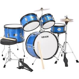 VEVOR - Kids Drum Set, 5-Piece 16 in Junior Drum Sets, Beginner Drums Set with Adjustable Throne, Cymbal - Sky Blue
