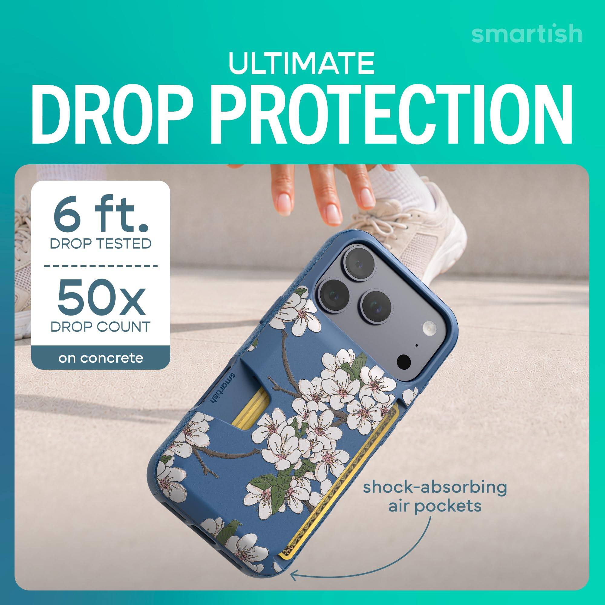 smartish ULTIMATE DROP PROTECTION  
6 ft. DROP TESTED  
50x DROP COUNT on concrete  
smartish  
shock-absorbing air pockets