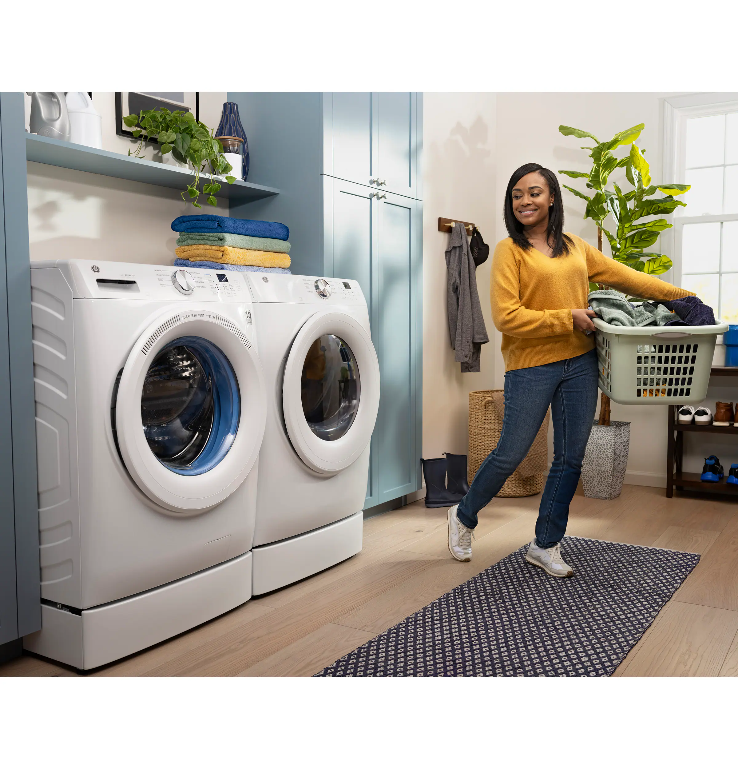 Alt View 18. GE - 7.8 Cu. Ft. Stackable Smart Electric Dryer with Sanitize Cycle - White.