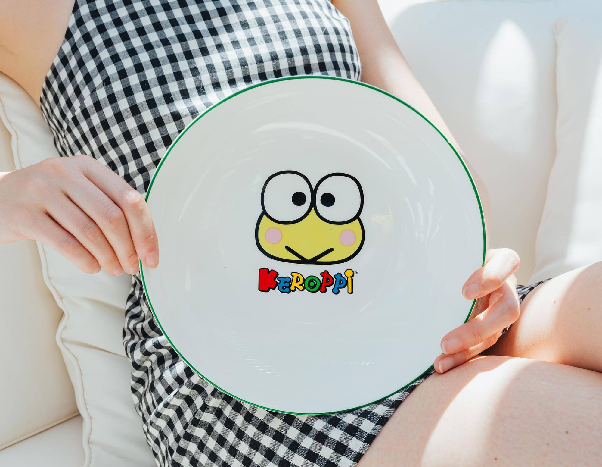 Alt View 4. Silver Buffalo - Sanrio Keroppi Snacks 9-Inch Ceramic Coupe Dinner Bowl - White.