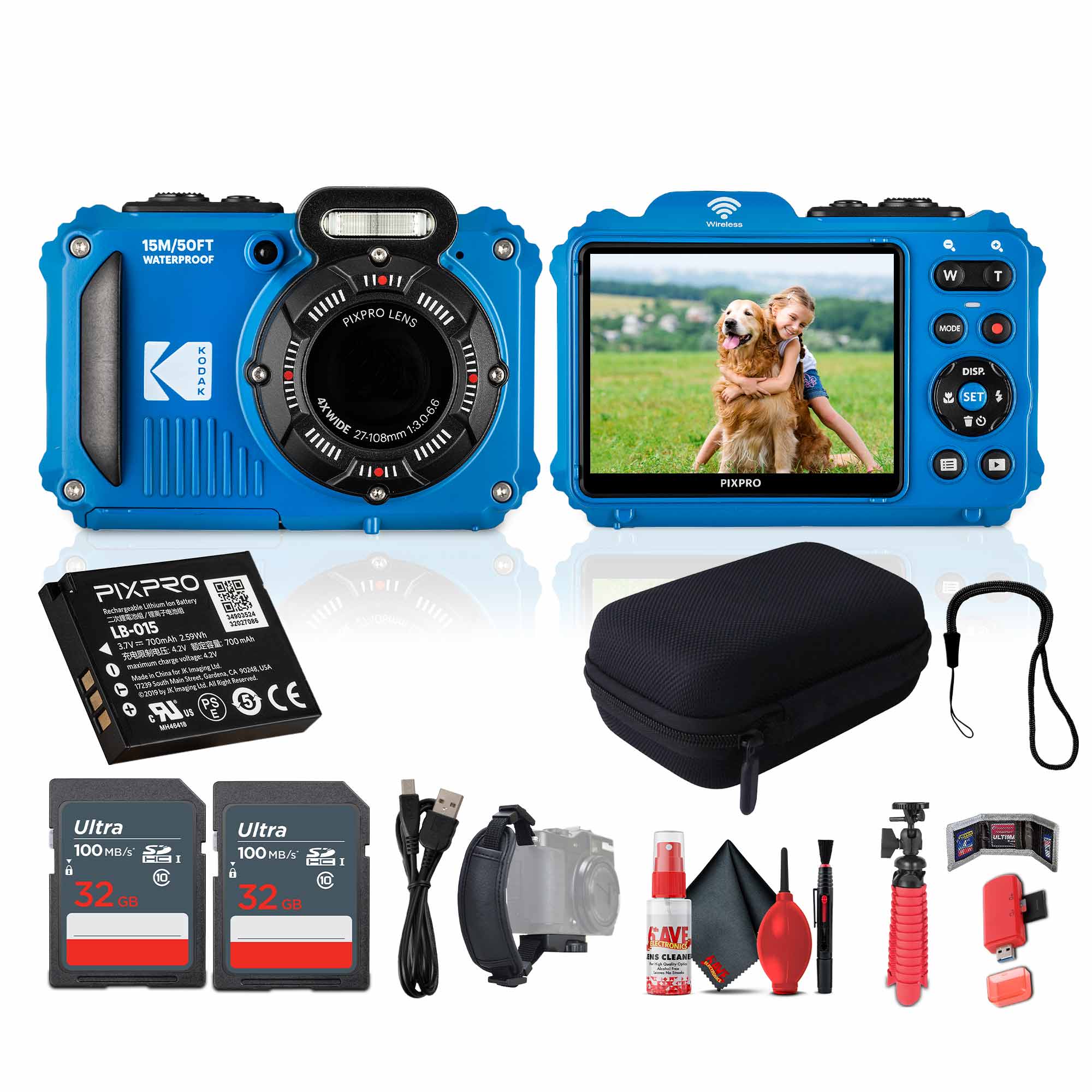 Kodak - Pixpro WPZ2 Digital Camera in Blue (WPZ2BL) Bundle with Accessories