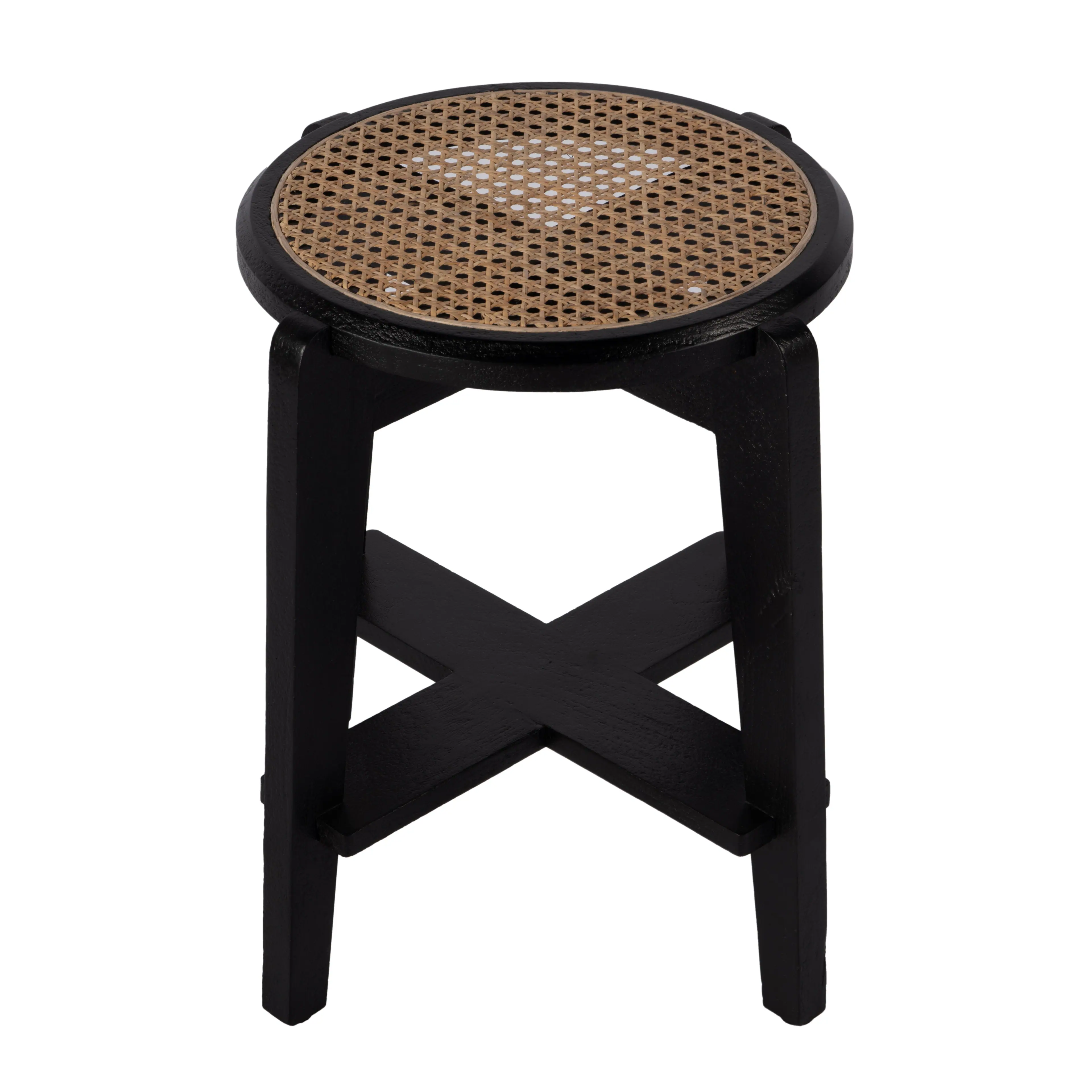 Alt View 2. Butler Specialty - Dryden 18 in. Seat Height Round Cane and Wood Backless Stool, Black, Natural - Black,Natural.