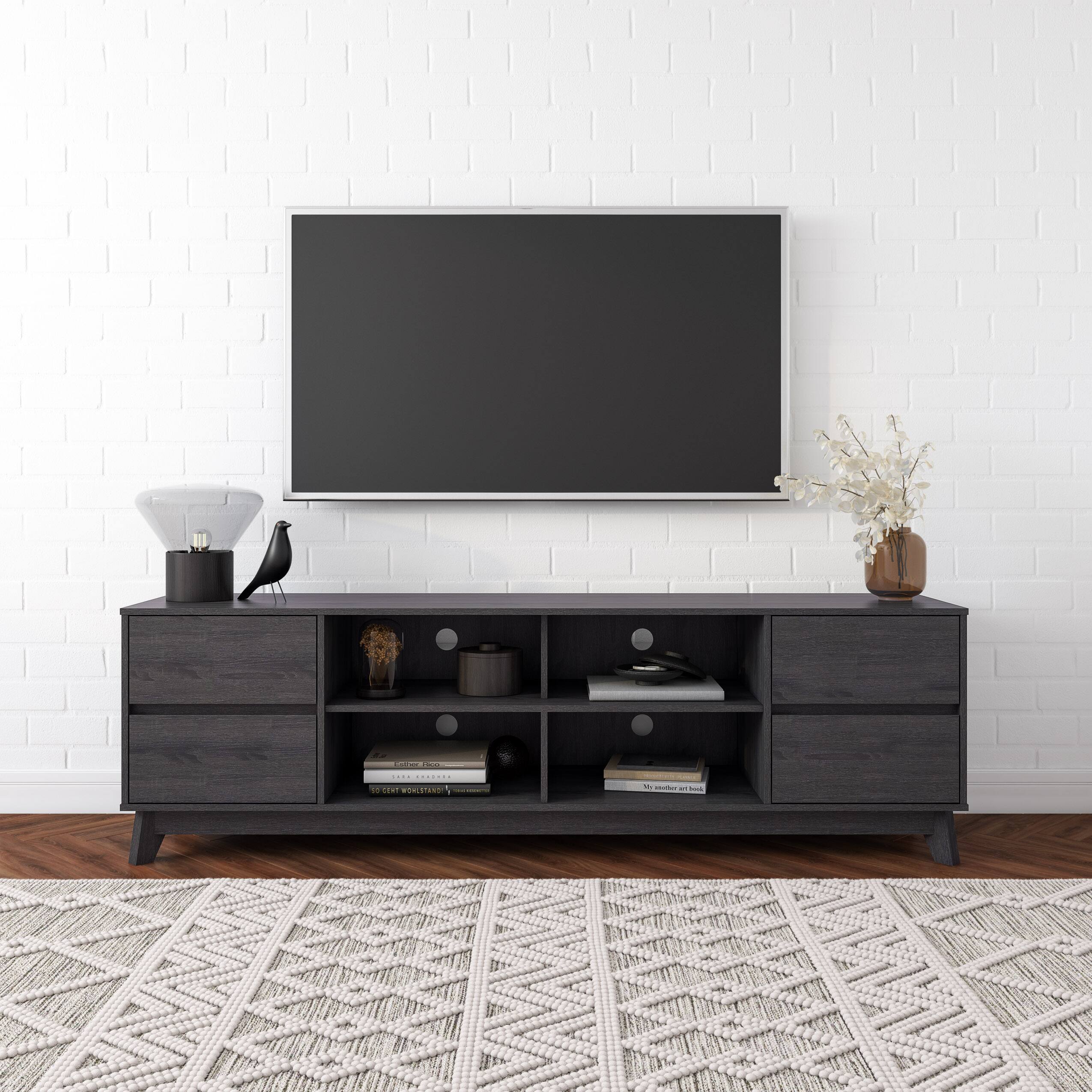 Angle. CorLiving - Hollywood Collection TV Stand with Open and Closed Shelves for Most TVs up to 85" - Dark Gray.