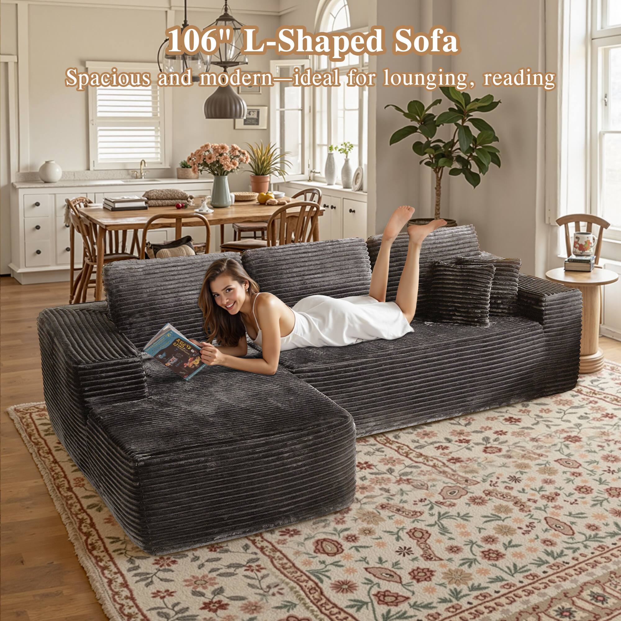 106" L-Shaped Sofa  
Spacious and modern—ideal for lounging, reading