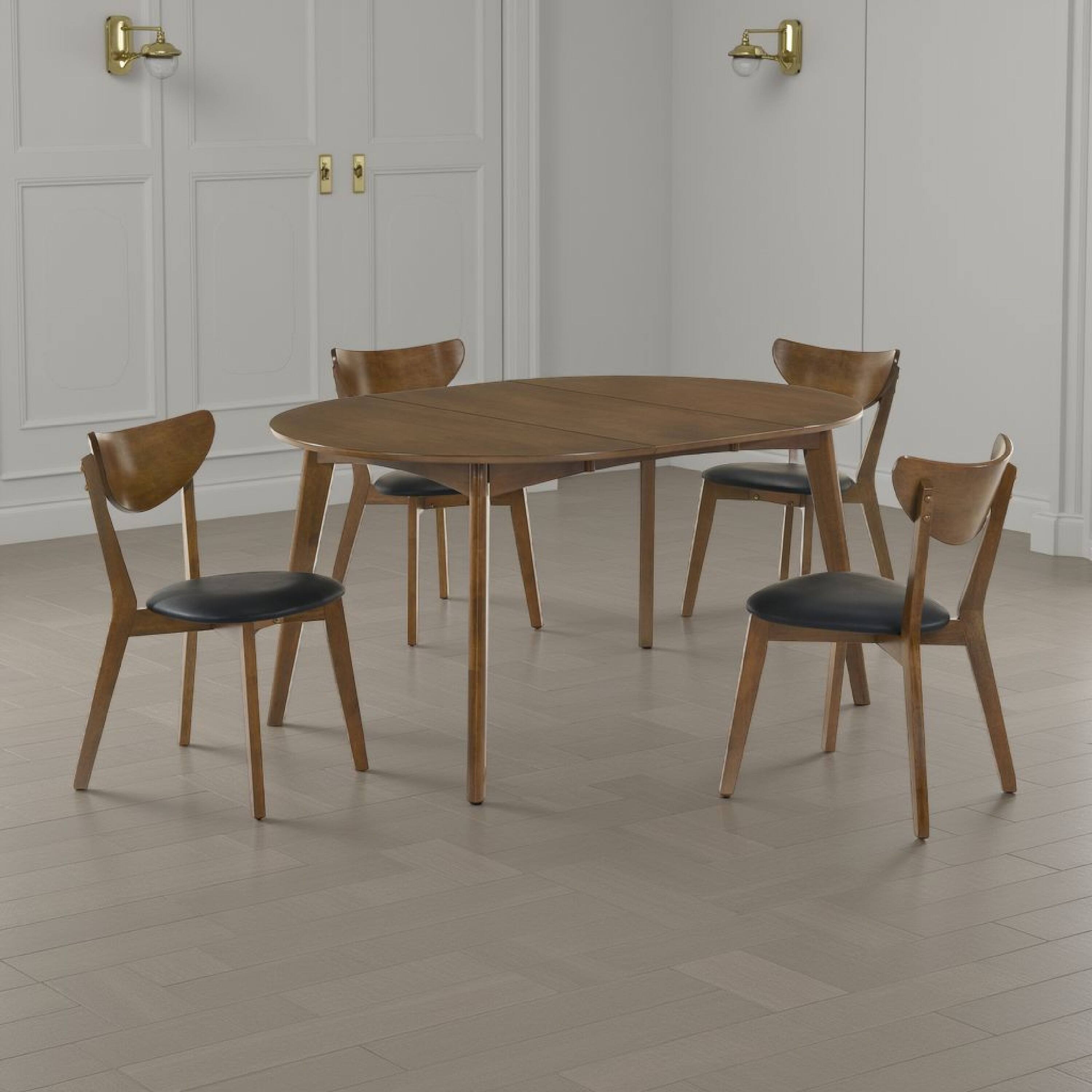 Alt View 5. Manhattan Lane - Josy Extendable Dining Table n 4 Chair Set, Faux Leather - Walnut Brown, Black.