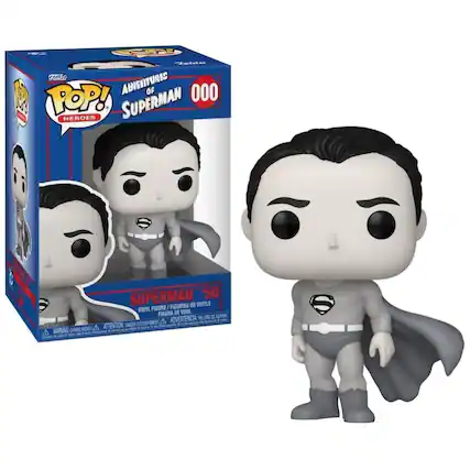 Sure, here is the corrected and grouped text from the image:
---
**Front of the Box:**
- **Top Left Corner:**
- "Funko"
- **Top Center:**
- "POP! HEROES"
- **Top Right Corner:**
- "ABIERTURIC OF 000"
- **Center:**
- "SUPERMAN"
- **Below Center:**
- "SUPERMAN '50"
- **Bottom Center:**
- "VINYL FIGURE / FIGURINE EN VINYLE / FIGURA DE VINIL"
- **Bottom Left Corner:**
- "WARNING: CHOKING HAZARD - SMALL PARTS. NOT FOR CHILDREN UNDER 3 YEARS."
- **Bottom Right Corner:**
- "ATTENTION: DANGER - RISQUE D'ÉTOUFFEMENT. ADVERTENCIA: PEQUEÑOS PIEZAS, NO APTO PARA MENORES DE 3 AÑOS."
---
**Side of the Box:**
- "VINYL FIGURE / FIGURINE EN VINYLE / FIGURA DE VINIL"
---
**Back of the Box:**
- "WARNING: CHOKING HAZARD -