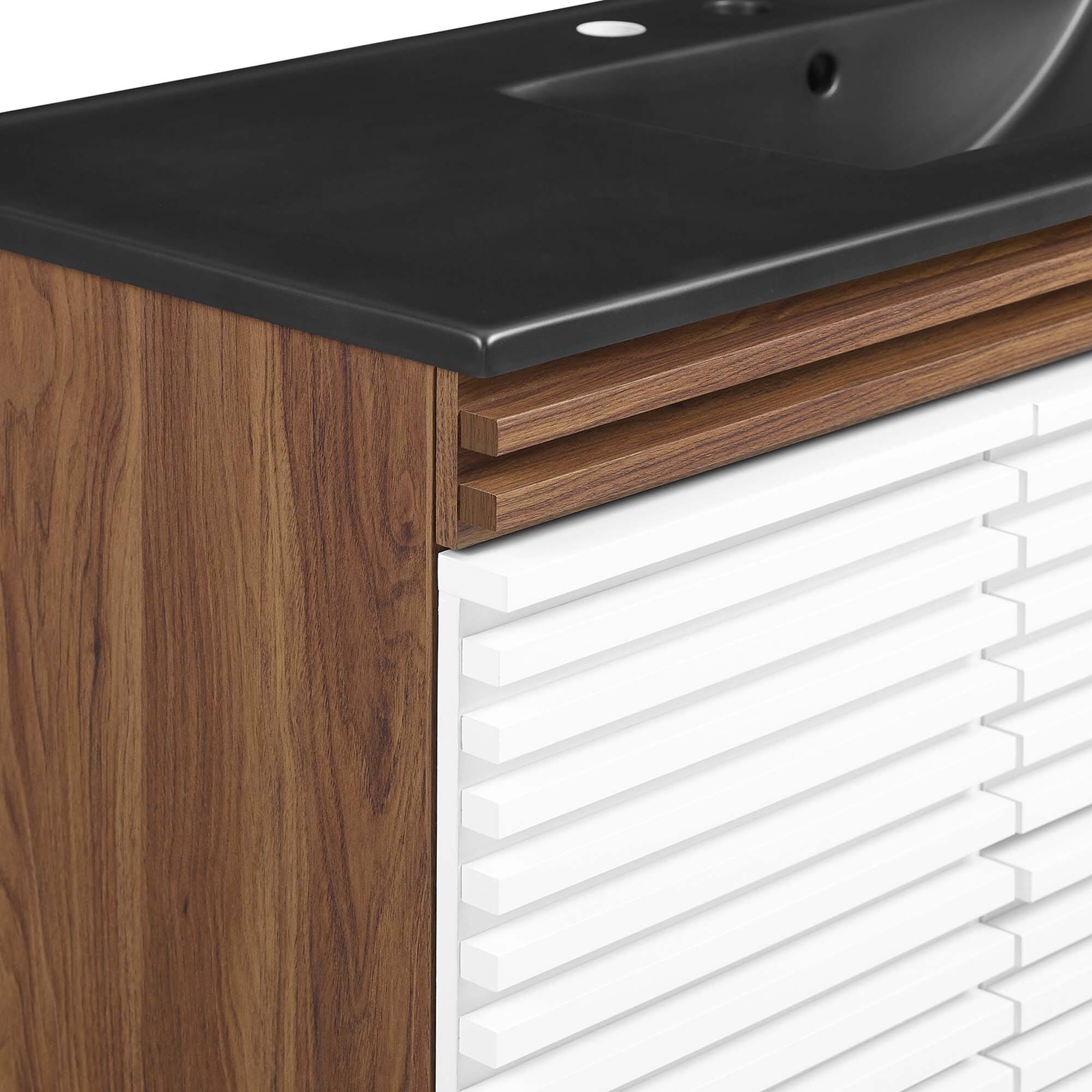 Alt View 7. Modway - Render 48" Wall-Mount Bathroom Vanity Basin Included by Modway - White Walnut Black.